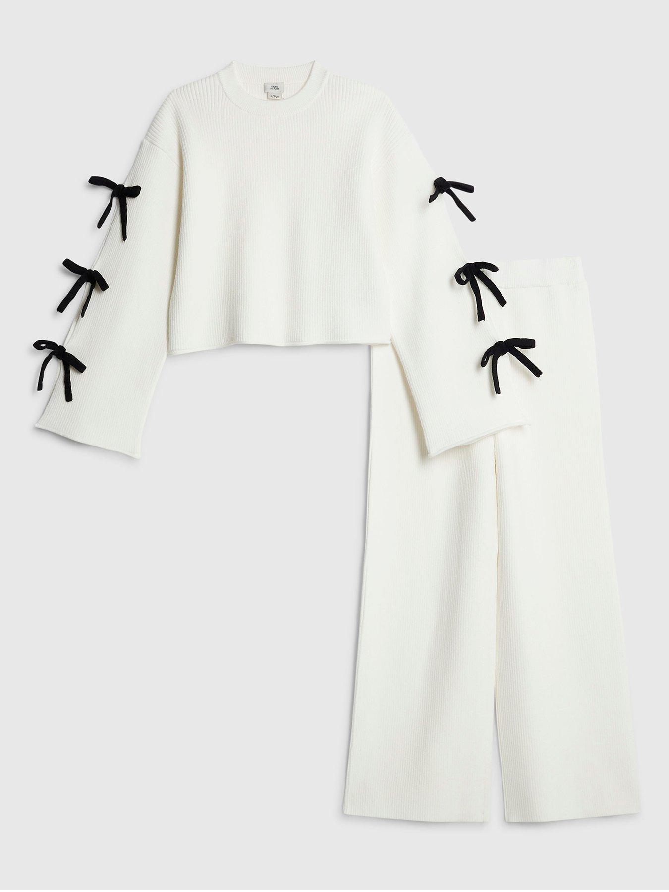 River Island Older Girls Cut Out Bow Jumper Set - Cream