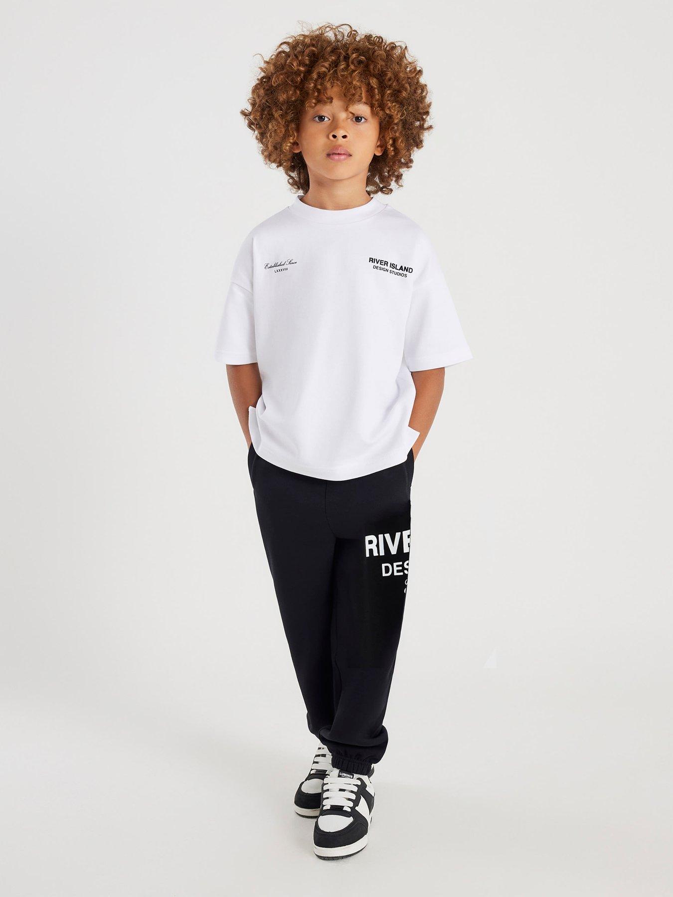 River Island Older Boys Design Studios Back Print Joggers Set - White