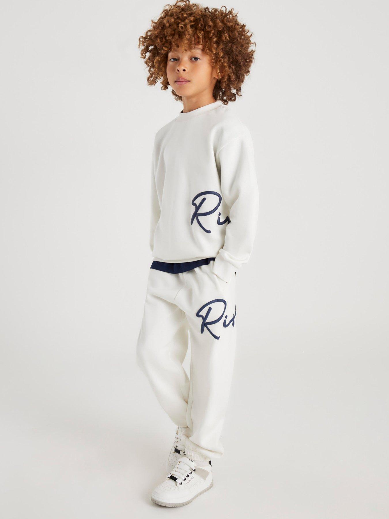 River Island Older Boys Branded Sweatshirt Set, Cream, Size 5-6 Years