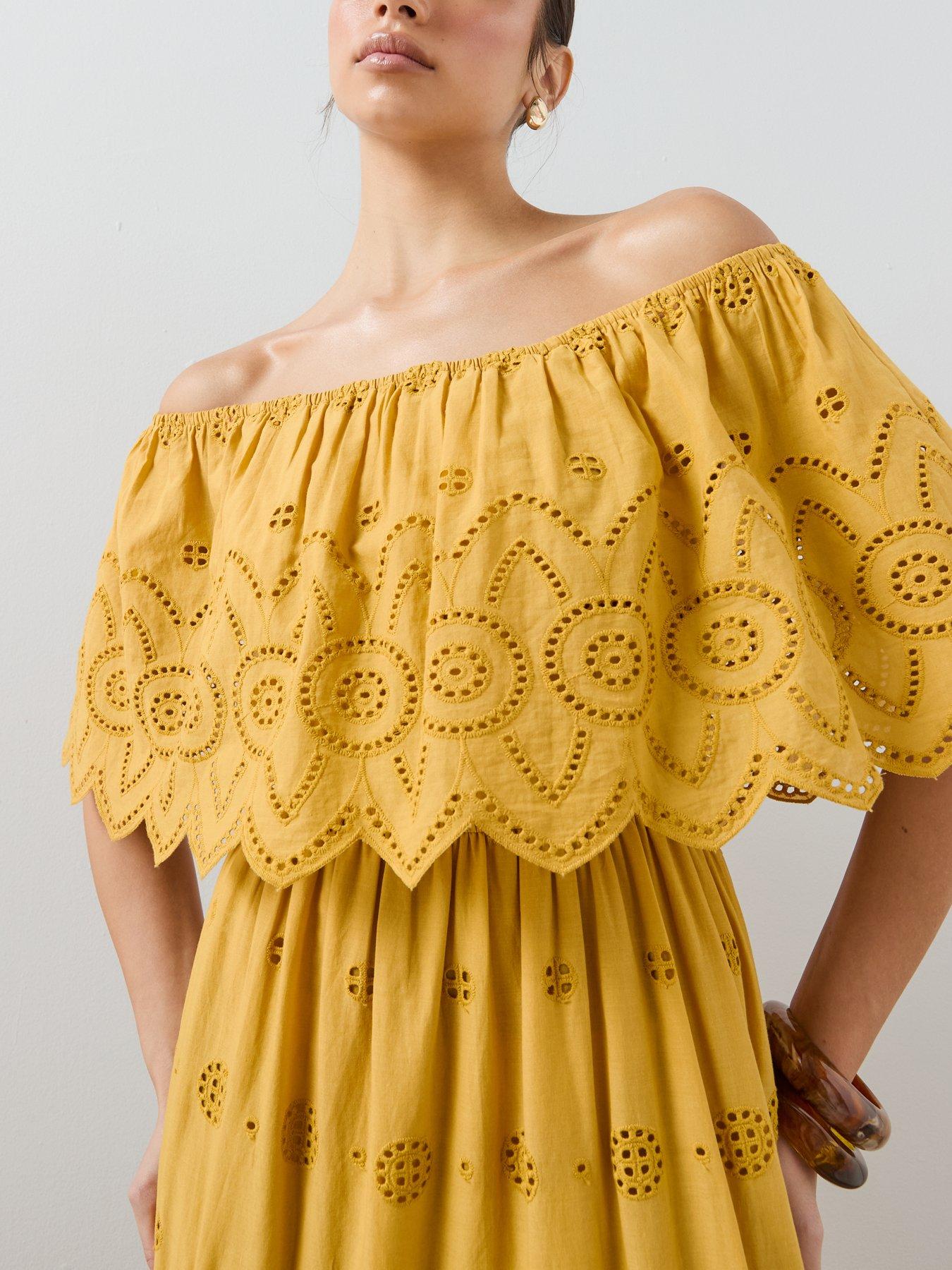 Image 6 of 7 of The Very Collection Broderie Bardot Maxi Dress - Gold