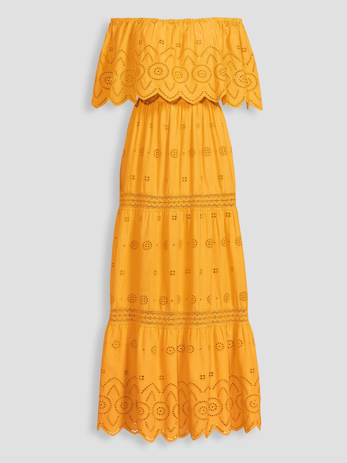 Image 7 of 7 of The Very Collection Broderie Bardot Maxi Dress - Gold