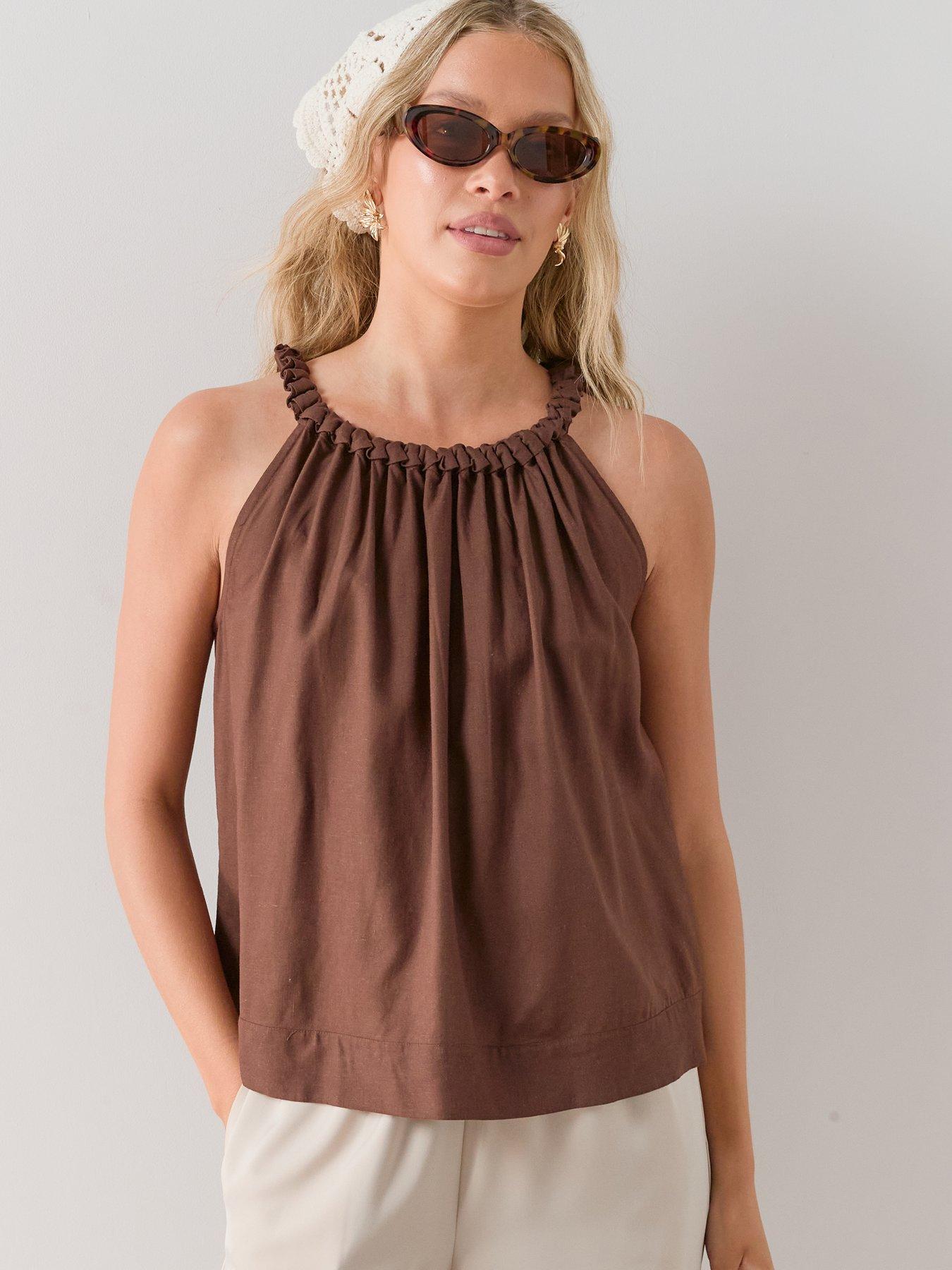 Image 4 of 6 of The Very Collection Twist Neckline Blouse - Brown