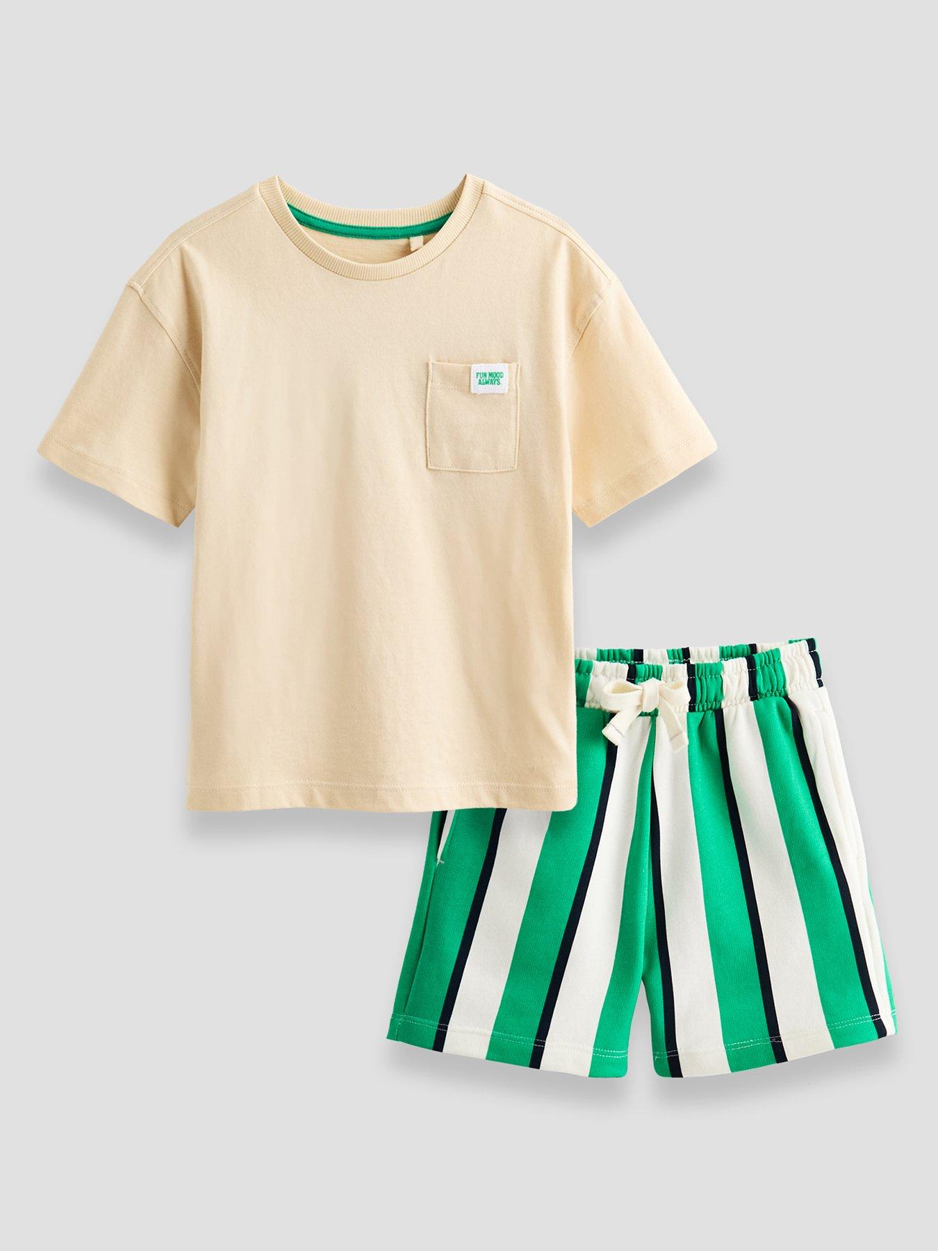 The Very Collection Boys Pocket Detail Tshirt And Stripe Shorts Set