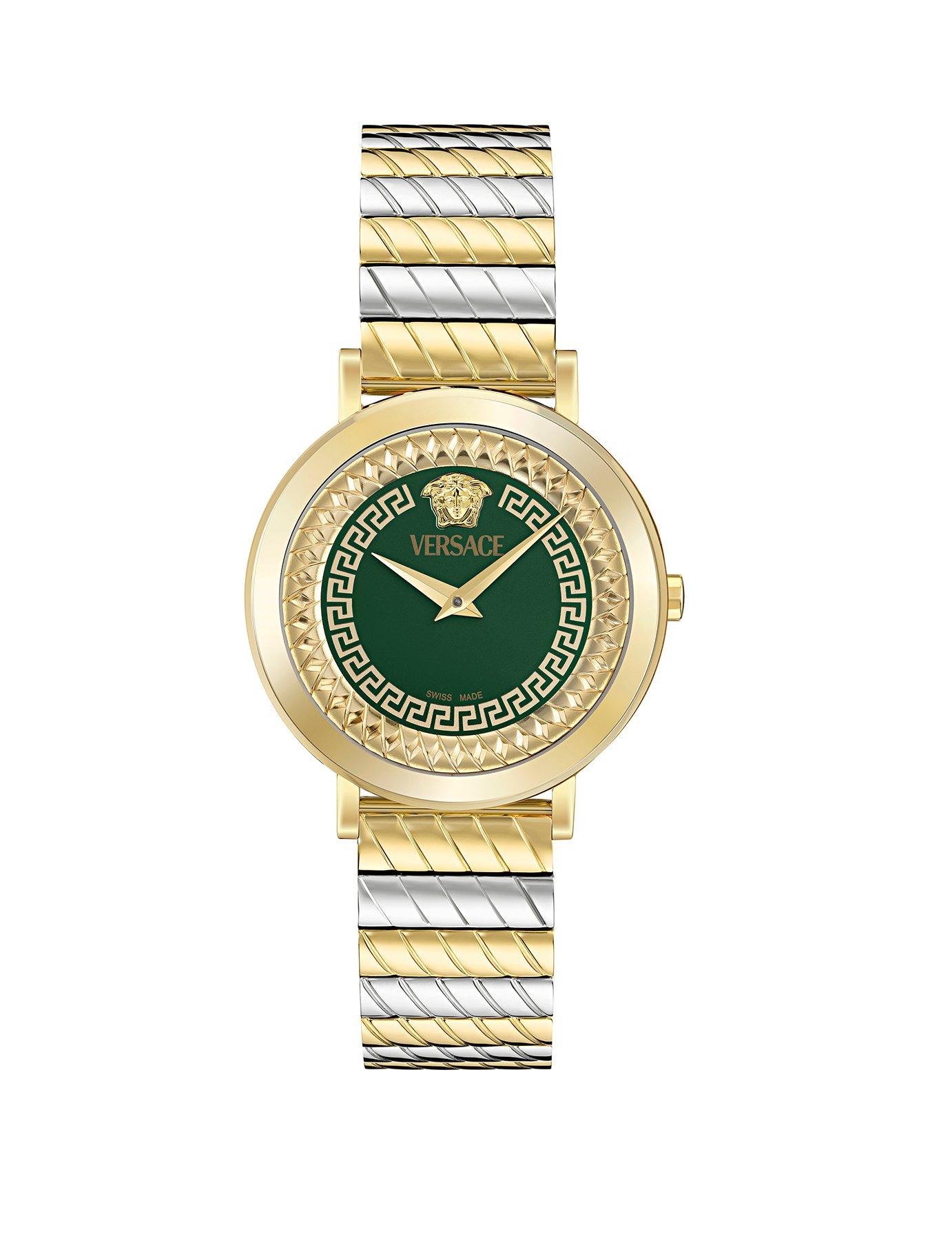 VERSACE Delphinus 35mm Bicolor Case Ladies Watch With Green Dial