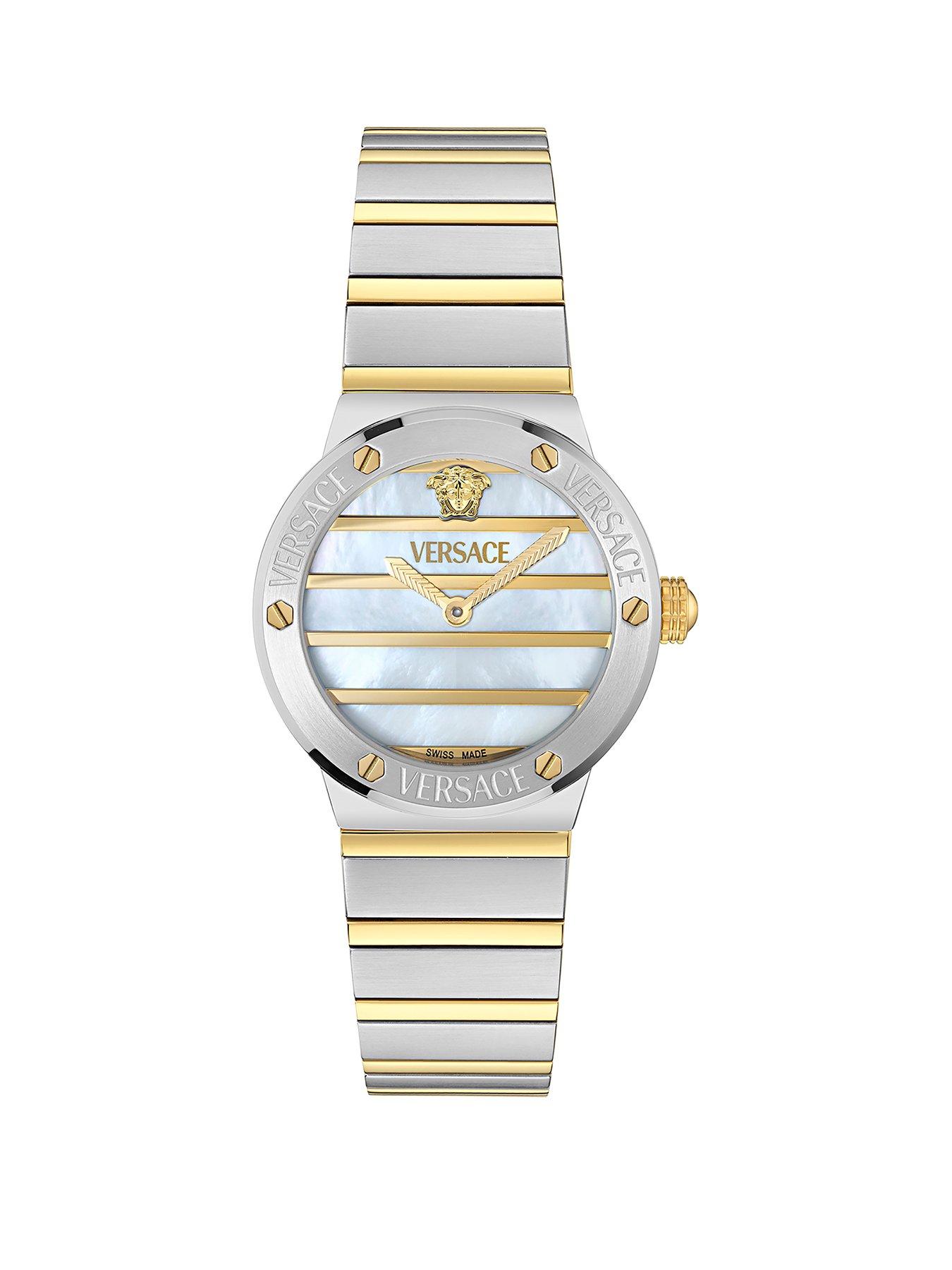 VERSACE Greca Logo Pearl 28Mm 2-Tone Case Ladies Watch