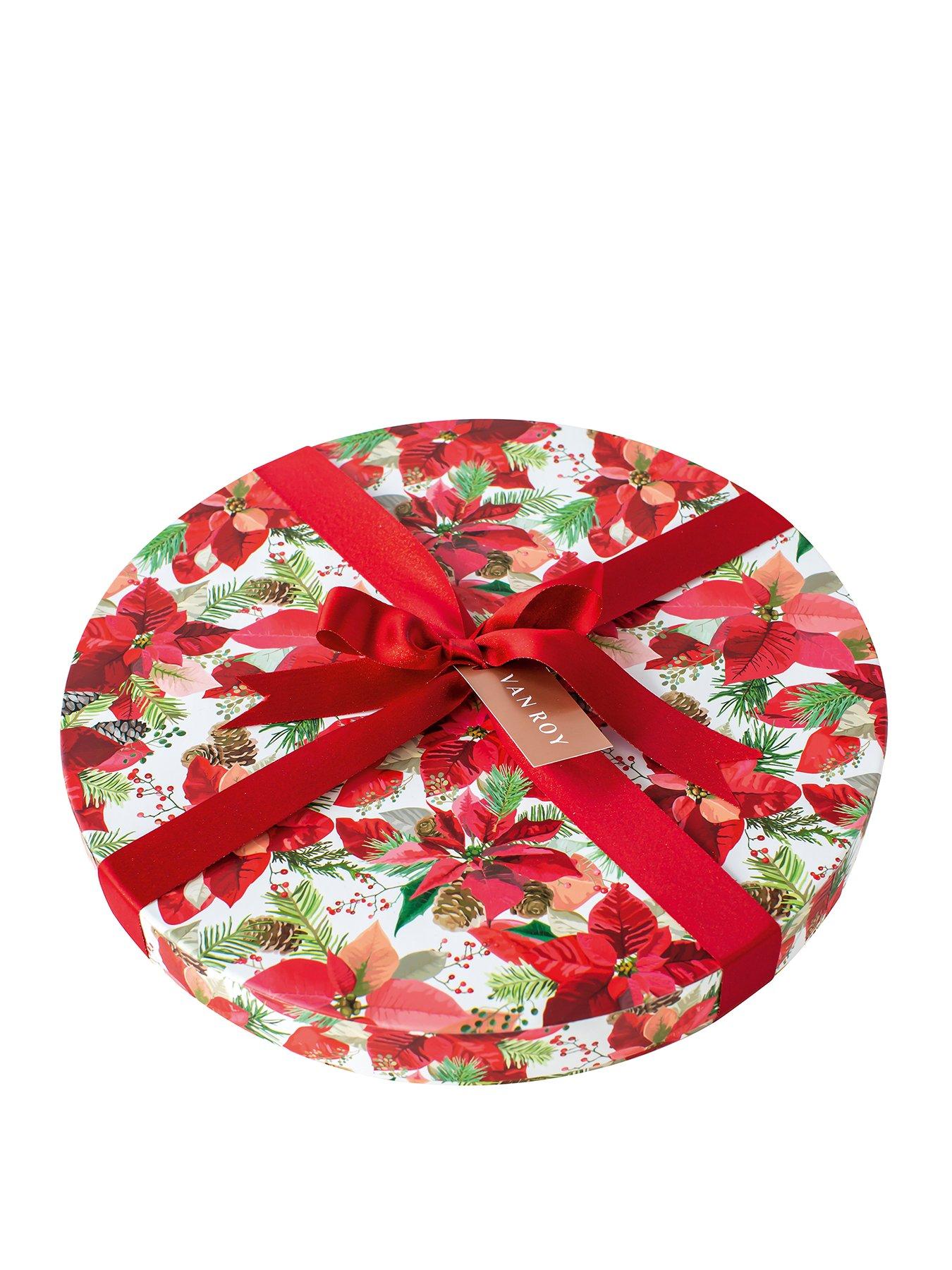 VAN ROY Deluxe rigid round Poinsettia design box of Belgian chocolates - 30cm 4x875g
