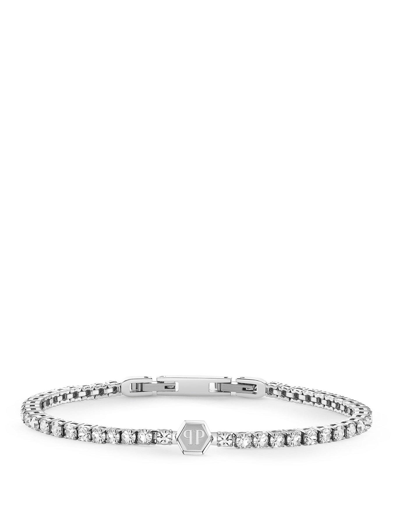 Philipp Plein PLEIN TENNIS, Stainless steel, White crystals 3D hexagon bracelet