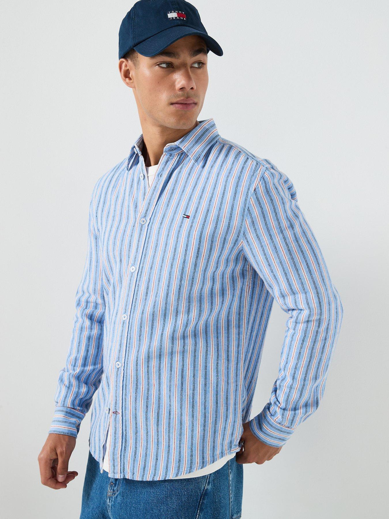 Tommy Jeans: Regular Fit Linen Mix Striped Shirt - Blue Twilight Stripes