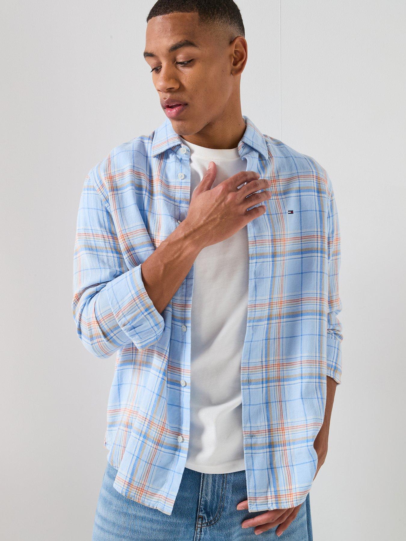 Image 5 of 5 of Tommy Jeans Relaxed Linen Blend Check Shirt - Sweet Blue Big Check