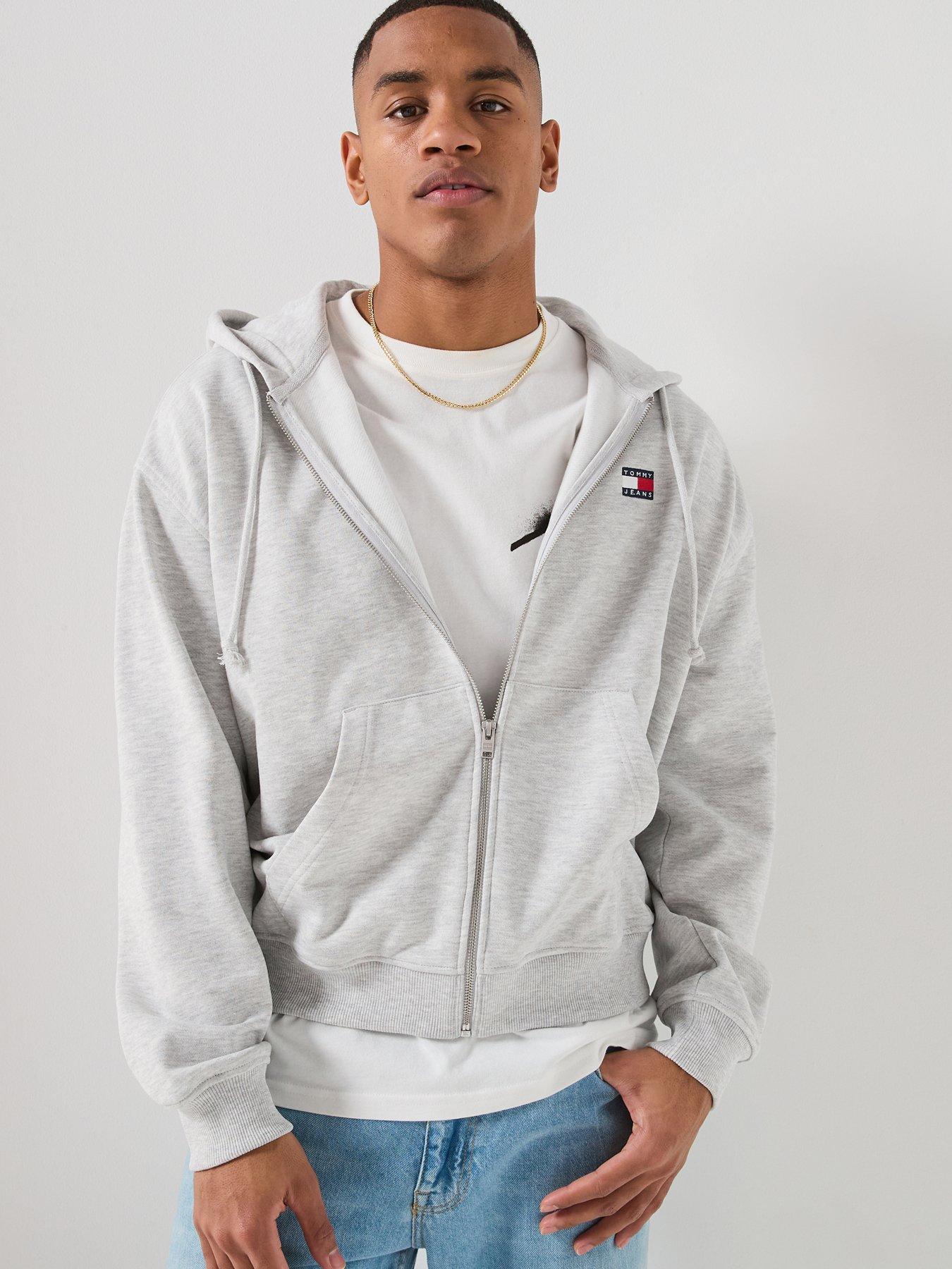 Tommy Jeans 90S Badge Zip Through Hoodie - Ice Grey Heather