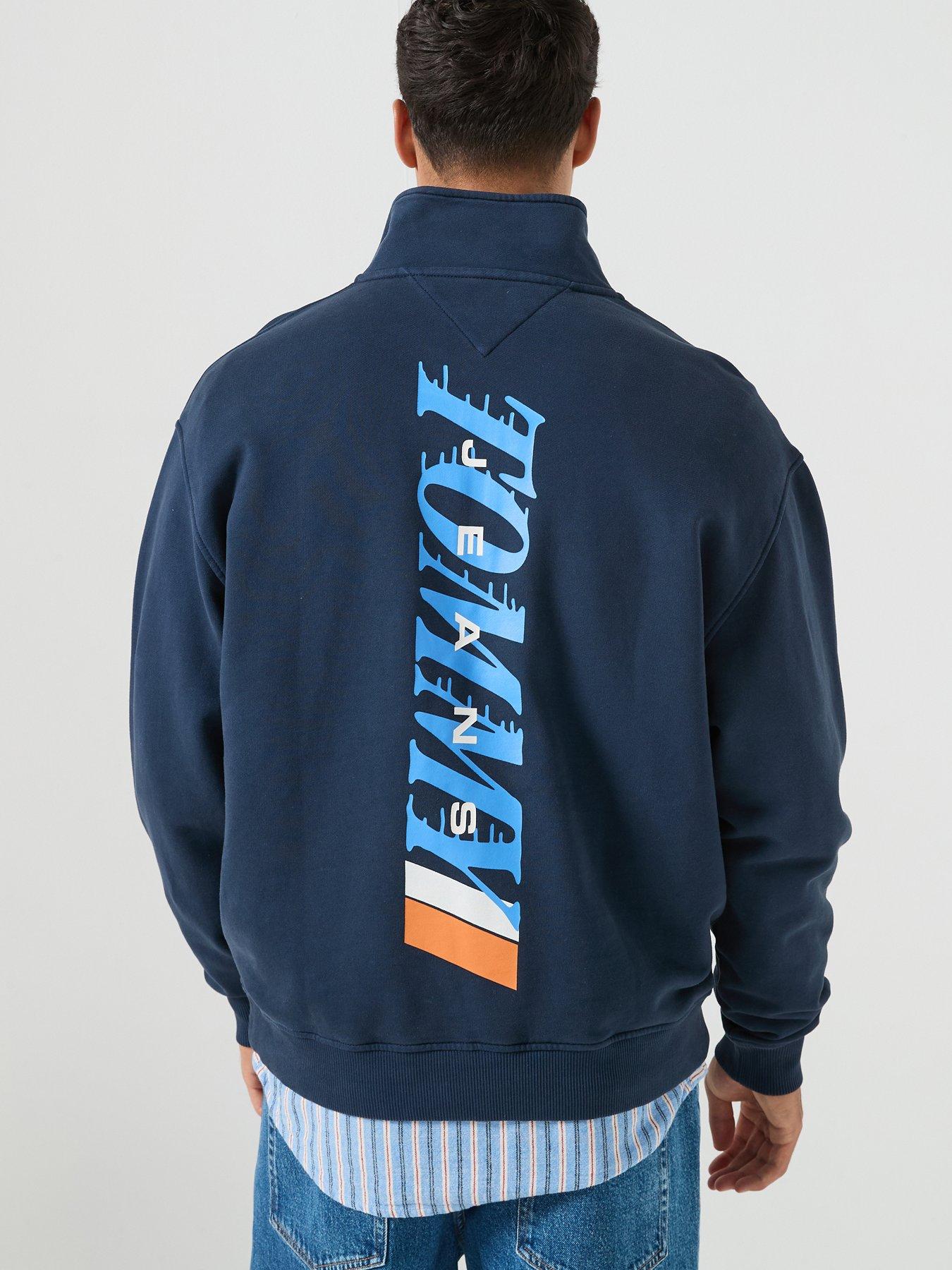 Image 1 of 6 of Tommy Jeans Back Graphic Relaxed Half Zip Sweatshirt - Dark Night Navy