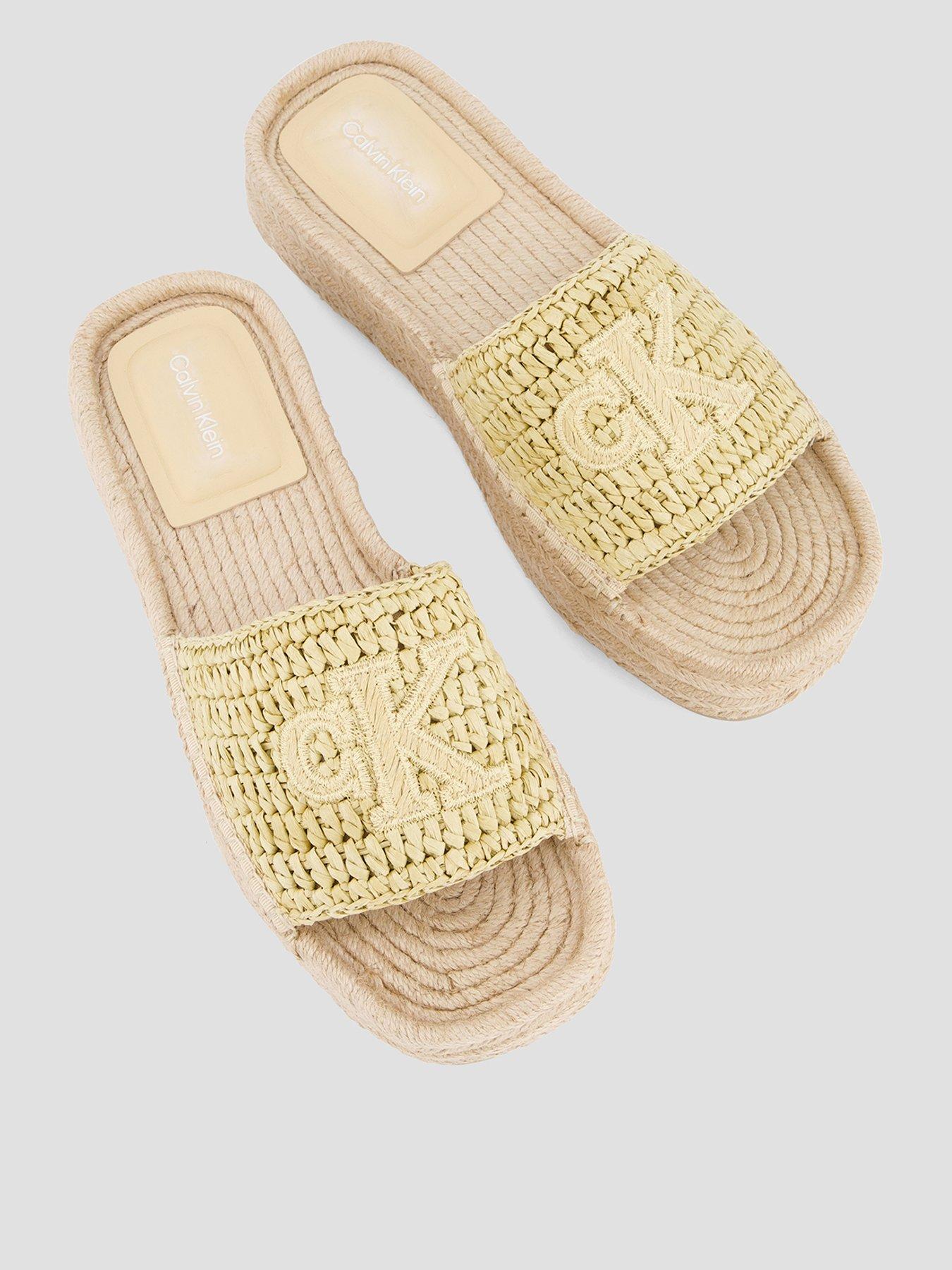 Image 1 of 7 of Calvin Klein Flat Espadrille Raffia Sliders &nbsp;- Beige