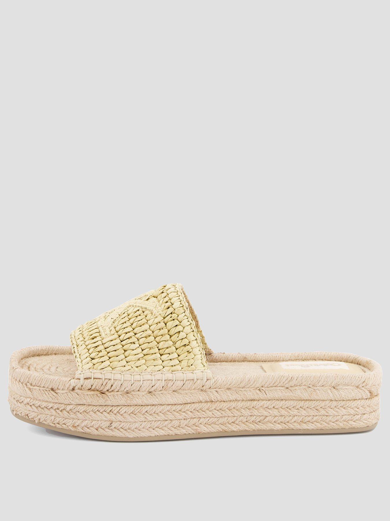Image 2 of 7 of Calvin Klein Flat Espadrille Raffia Sliders &nbsp;- Beige