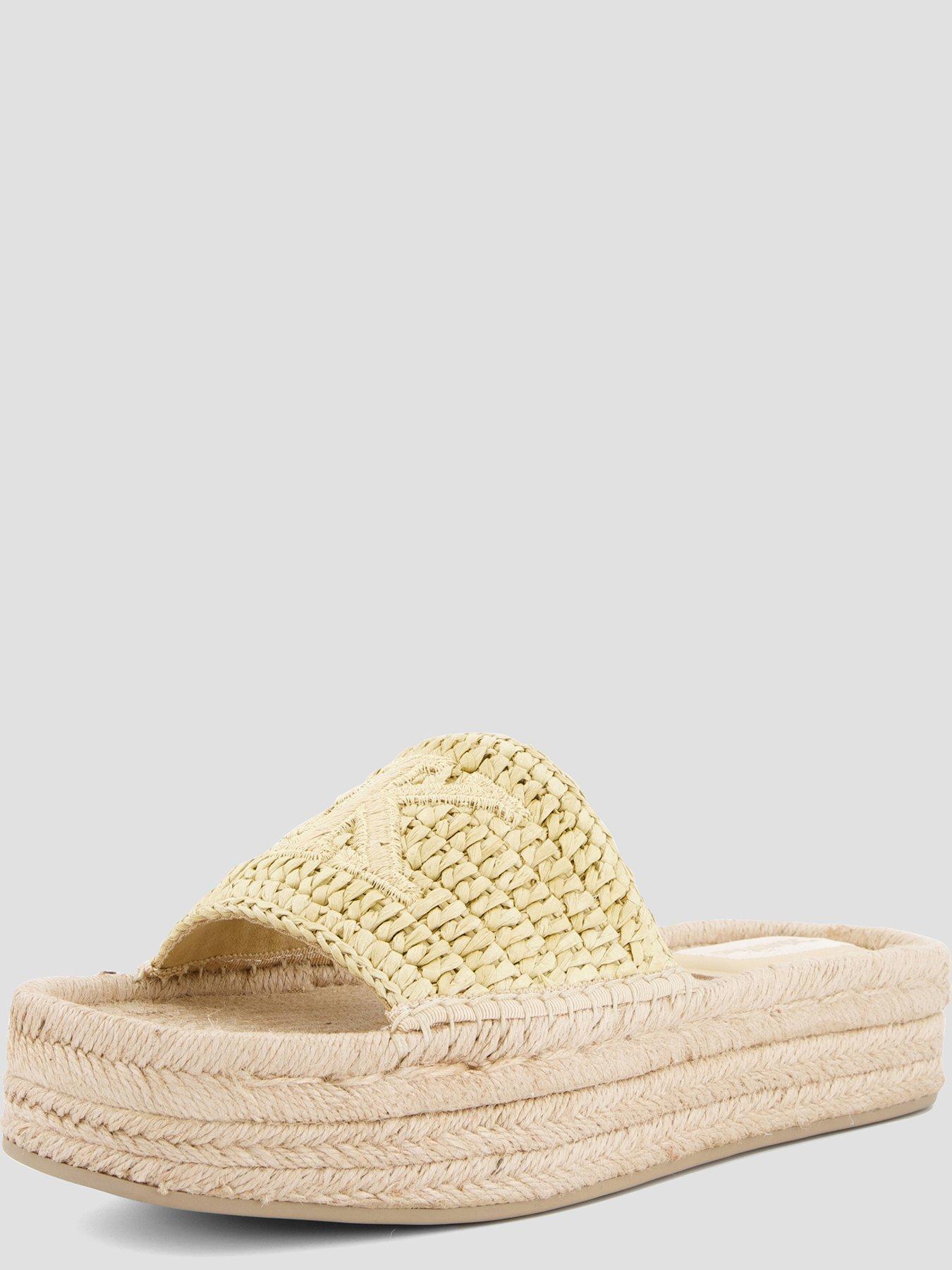 Image 3 of 7 of Calvin Klein Flat Espadrille Raffia Sliders &nbsp;- Beige