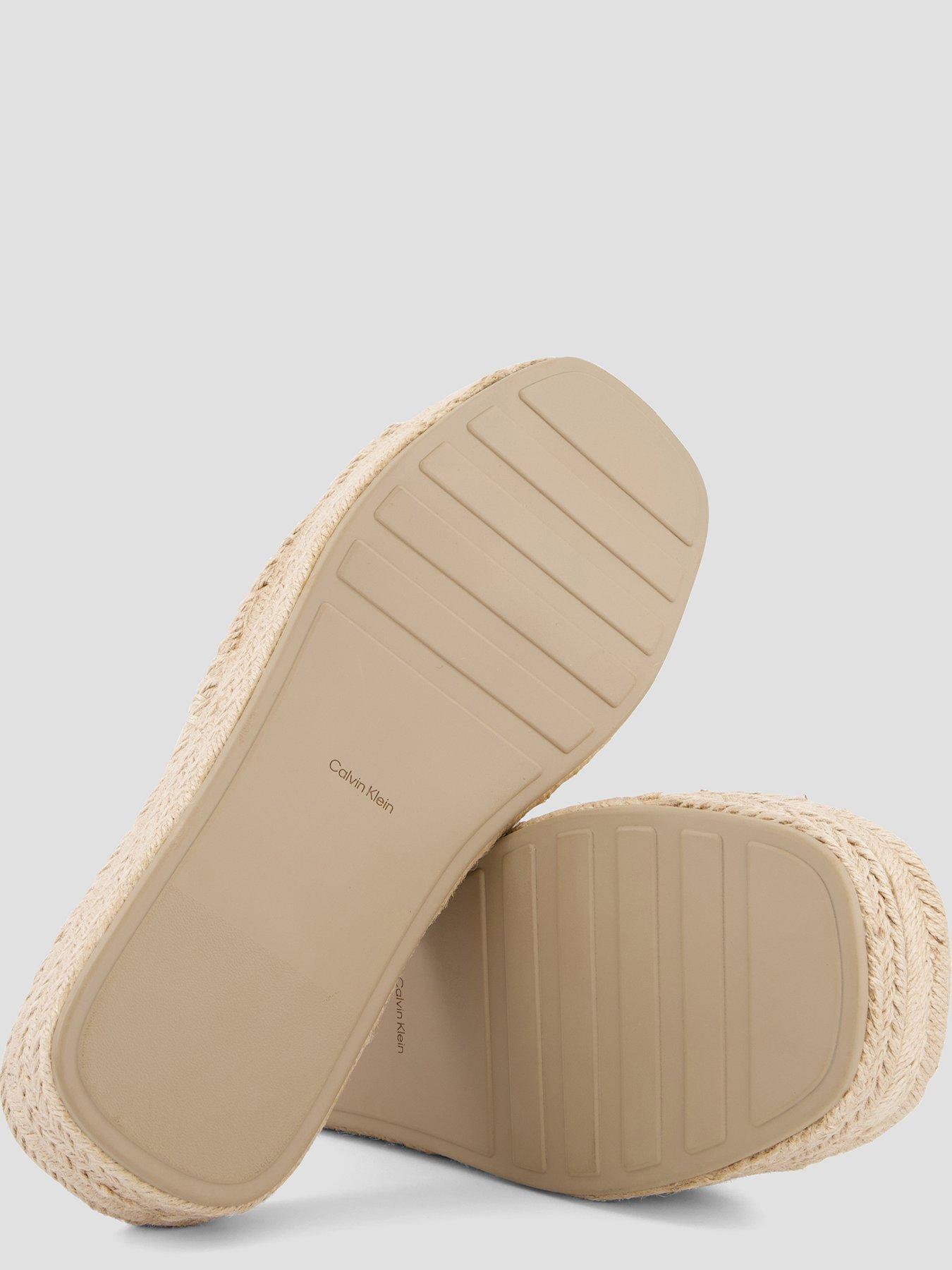 Image 4 of 7 of Calvin Klein Flat Espadrille Raffia Sliders &nbsp;- Beige