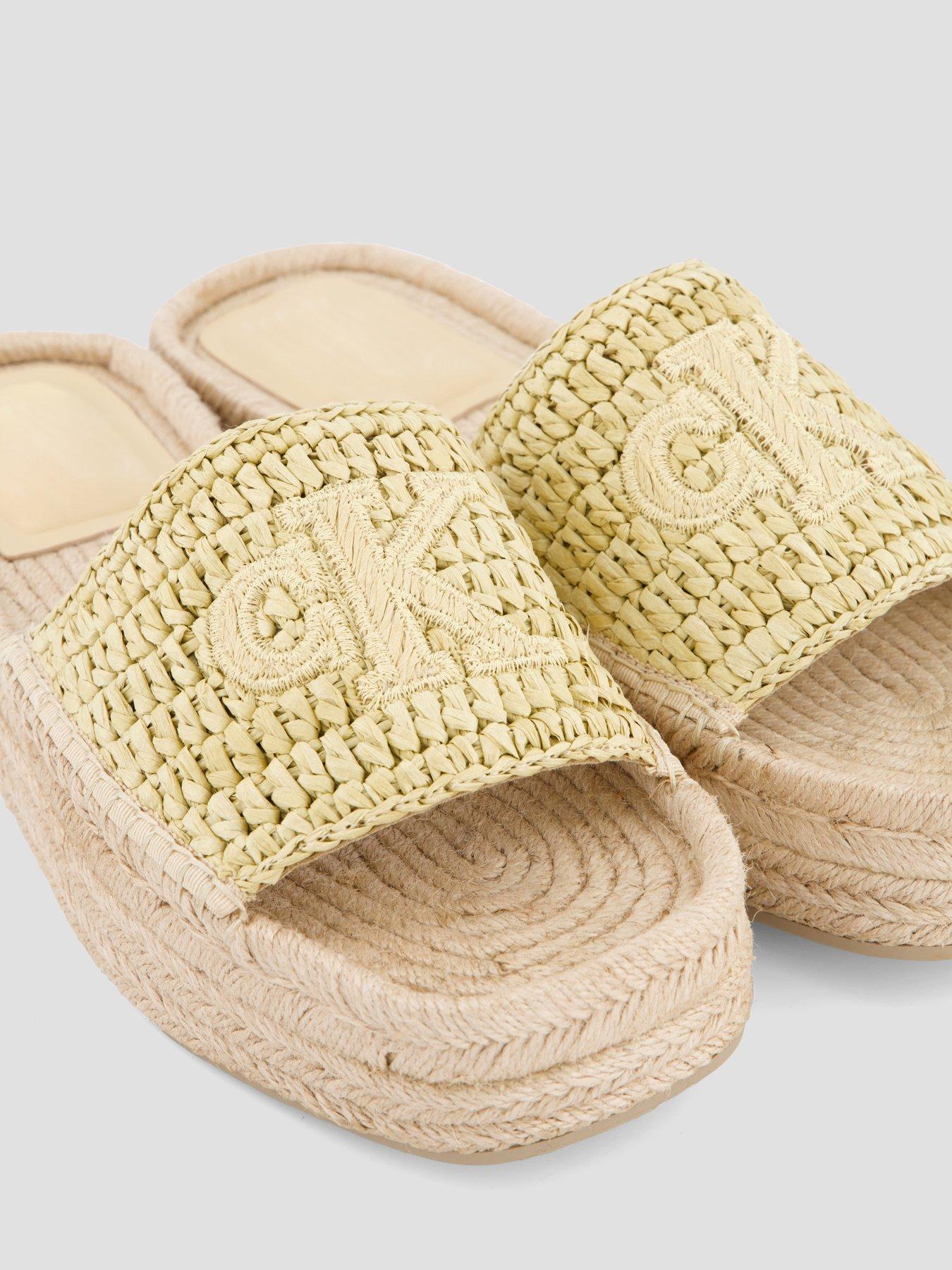 Image 5 of 7 of Calvin Klein Flat Espadrille Raffia Sliders &nbsp;- Beige