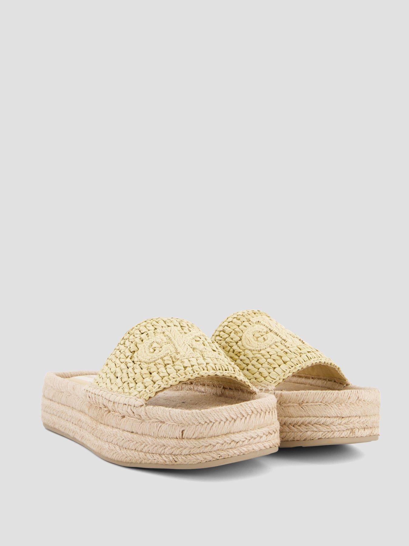 Image 6 of 7 of Calvin Klein Flat Espadrille Raffia Sliders &nbsp;- Beige