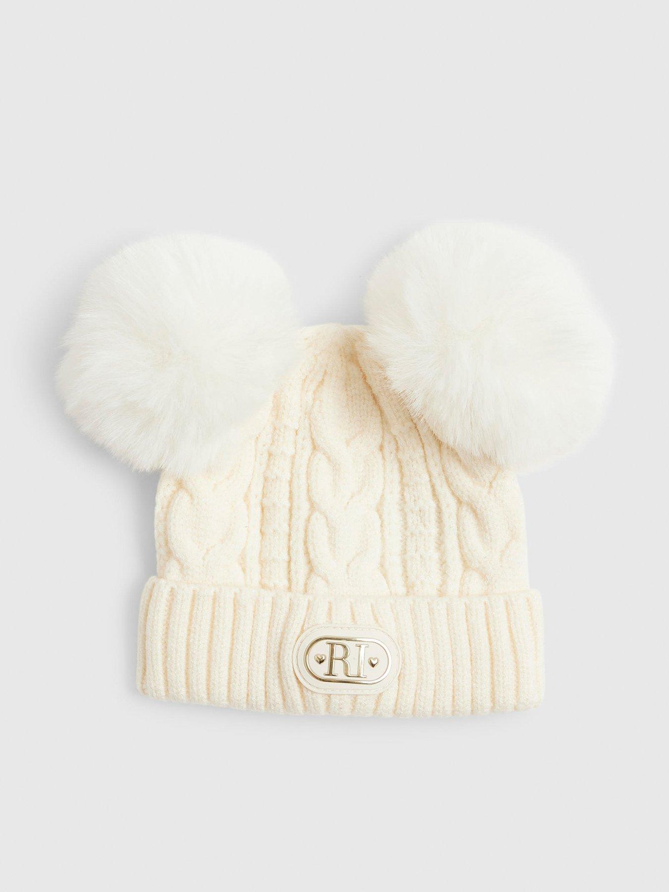 River Island Baby Unisex Double Pom Pom Beanie Hat - Cream