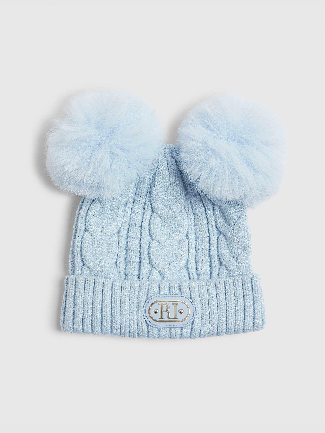 Image 1 of 3 of River Island Baby Boys Double Pom Beanie Hat - Blue