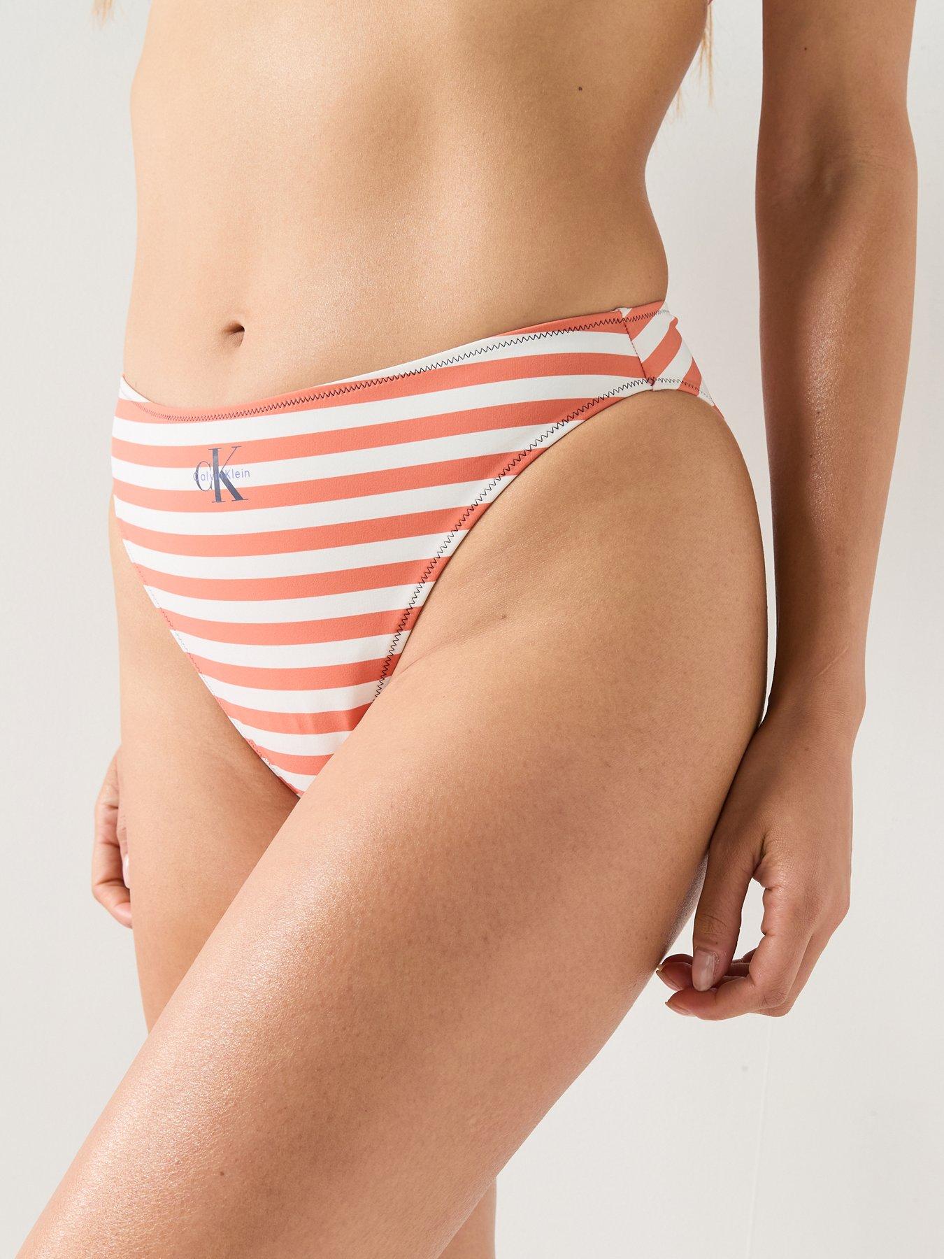 Image 6 of 6 of Calvin Klein Striped High Leg Bikini Bottoms - Orange