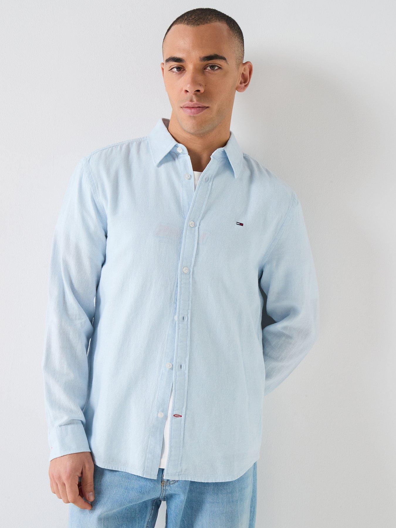 Tommy Jeans Regular Fit Linen Blend Shirt, Light Blue, Size M, Men