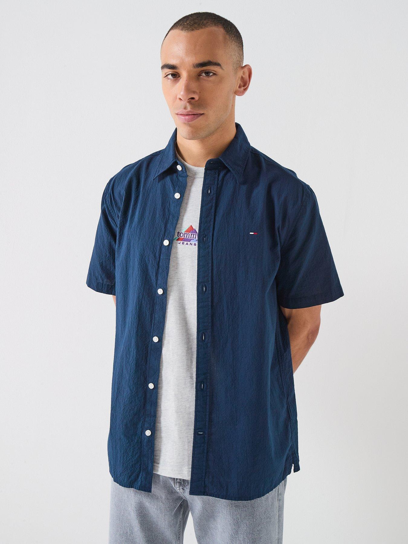 Tommy Jeans Regular Fit Seersucker Shirt - Dark Night Navy