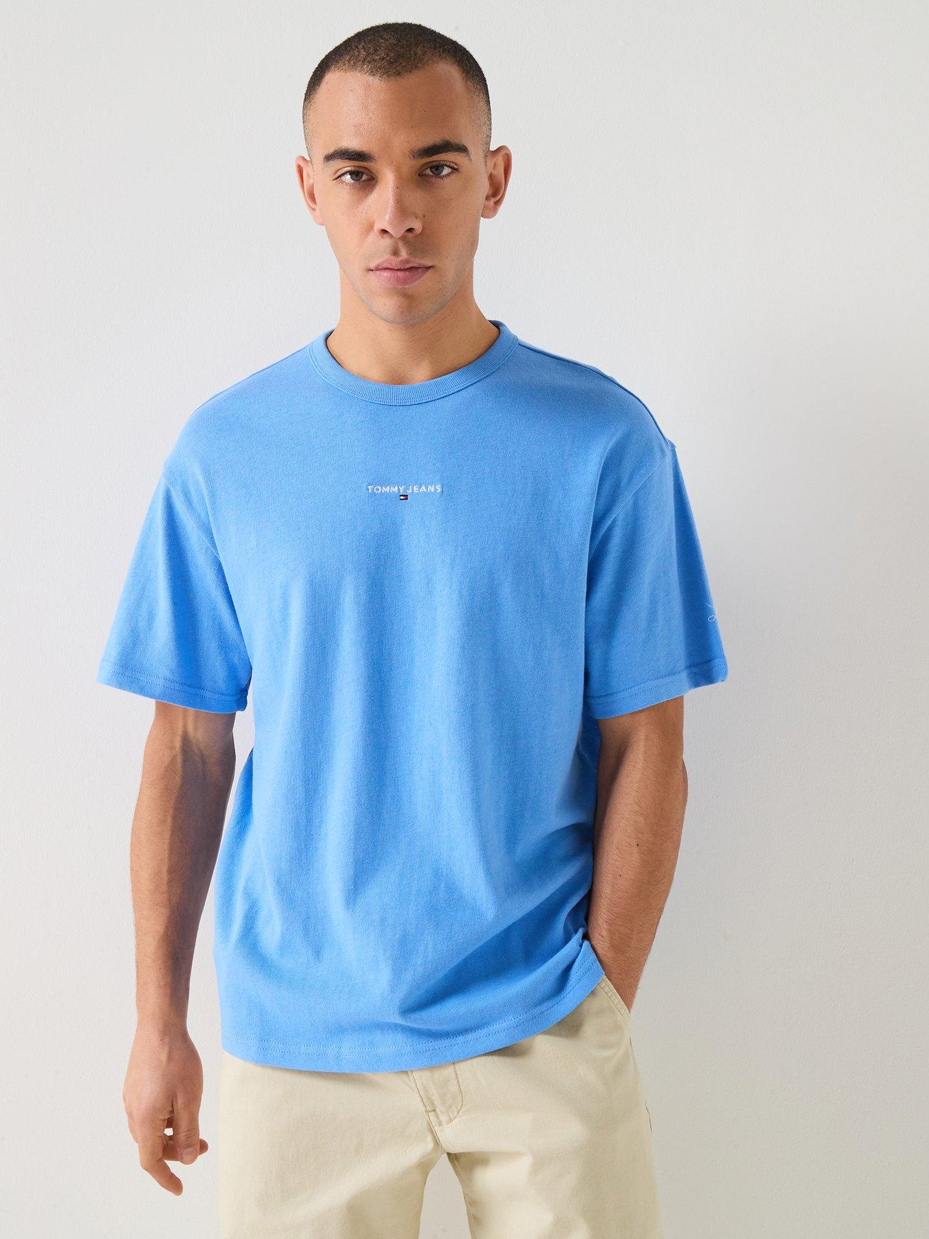 Image 1 of 5 of Tommy Jeans Relaxed Linear Logo T-Shirt - Blue Twilight