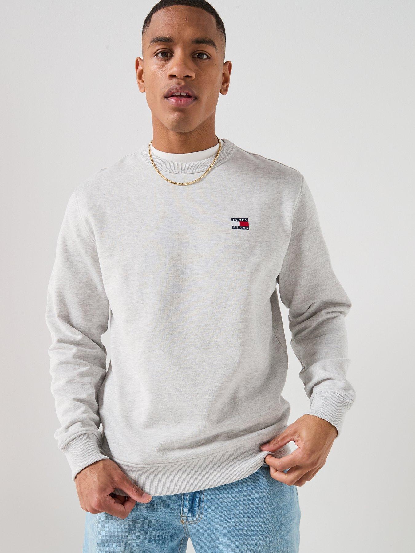 Tommy Jeans Regular Fit Badge Crew Pullover Sweatshirt, Light Grey, Size 2Xl, Men