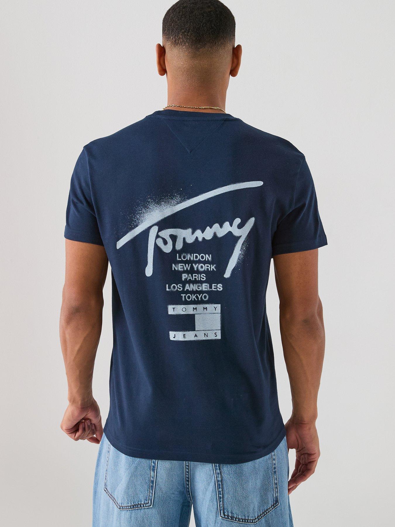 Tommy Jeans Graphic City Signature T-Shirt, Navy, Size L, Men