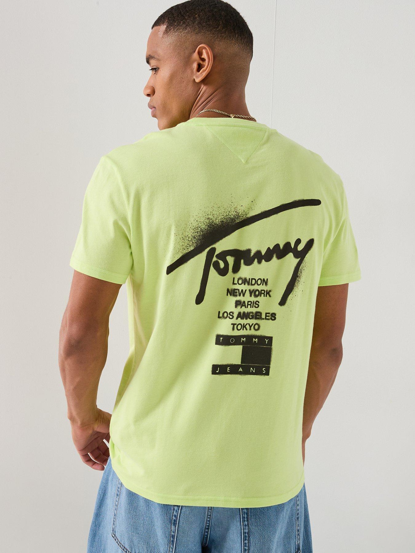 Image 1 of 6 of Tommy Jeans Back Graphic City Signature T-Shirt - Green