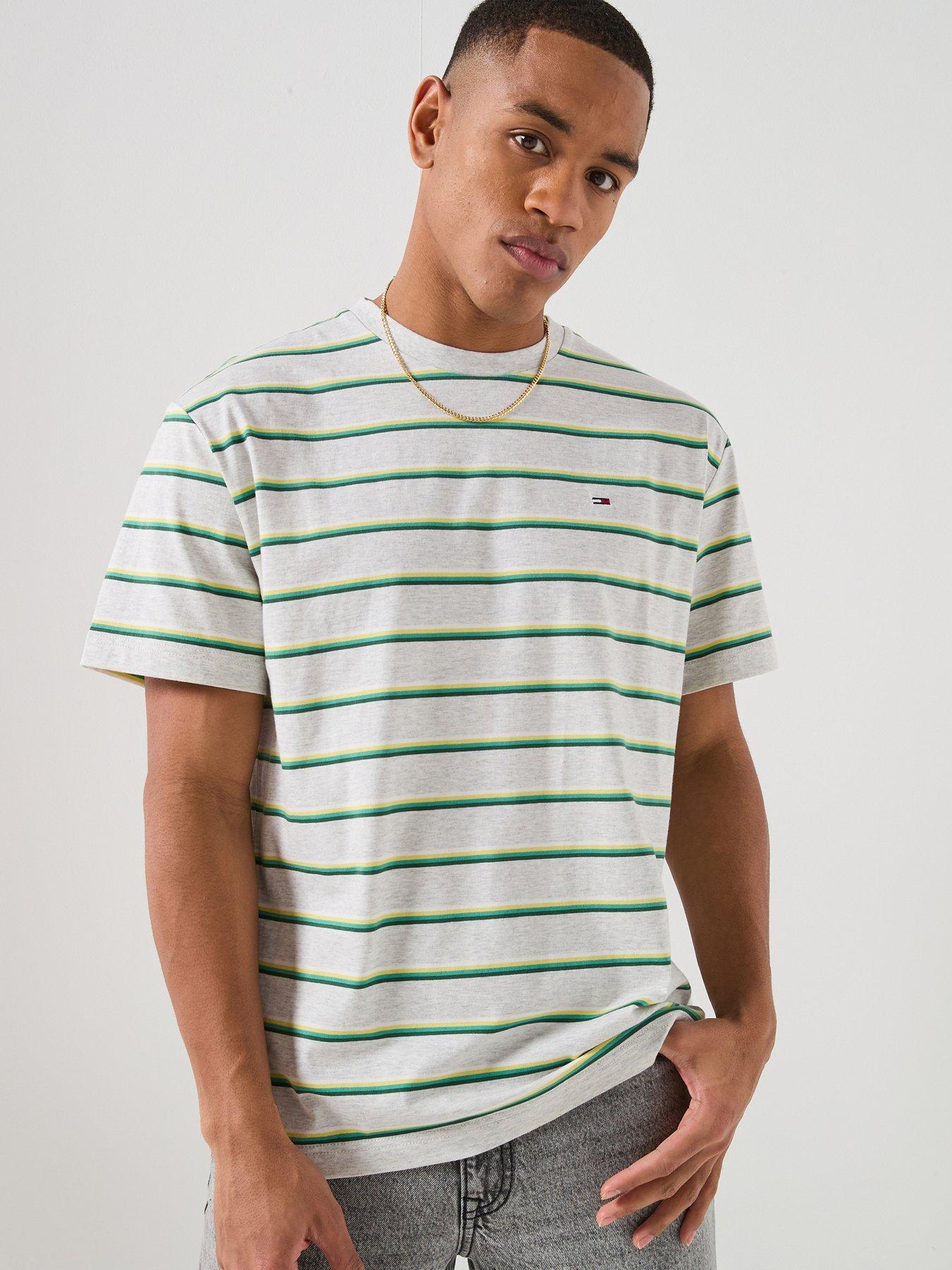 Tommy Jeans Relaxed Stripe T-Shirt, Light Grey, Size 2Xl, Men