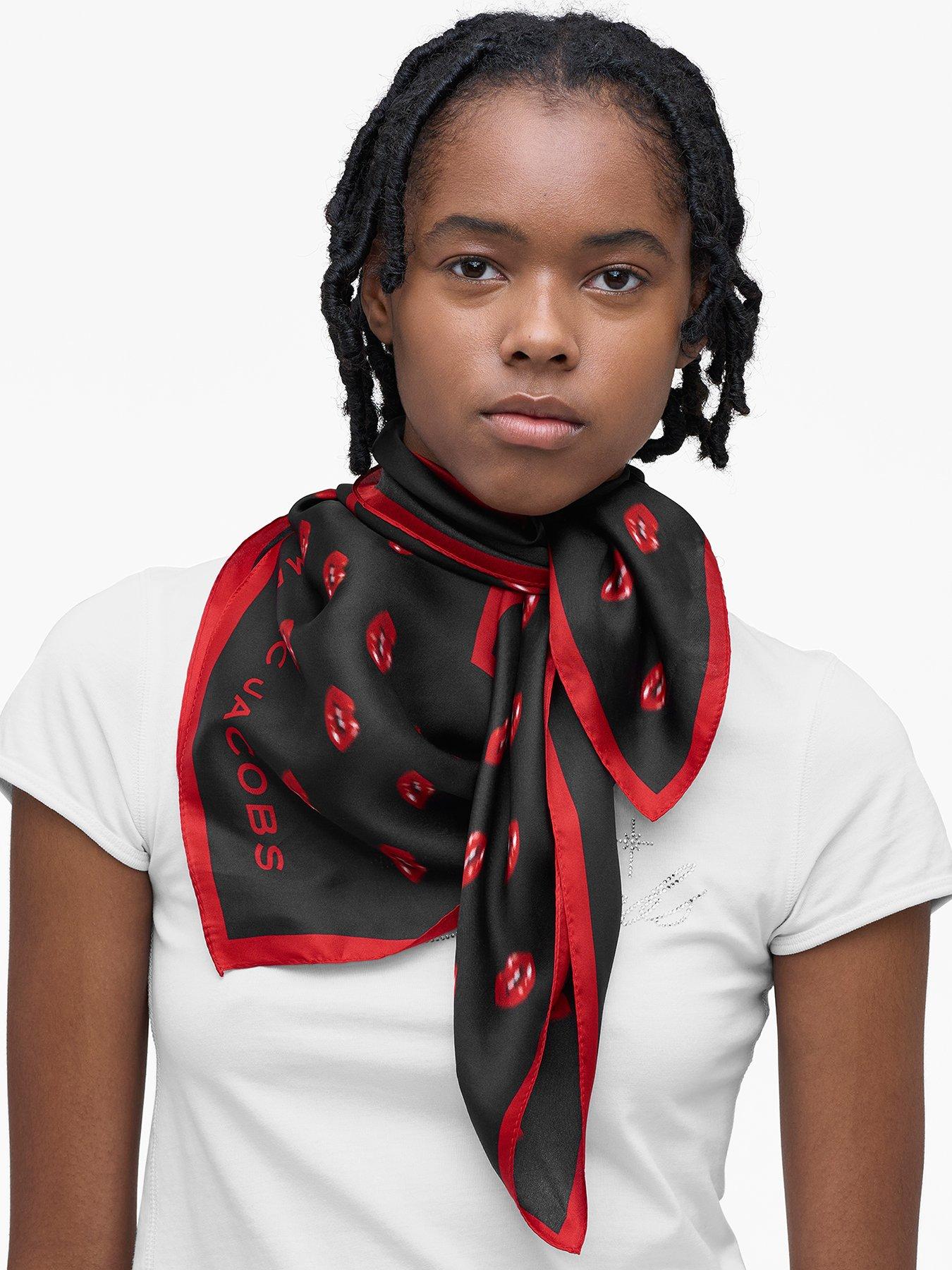 Image 1 of 3 of MARC JACOBS Blurred Lips Silk Scarf - Black