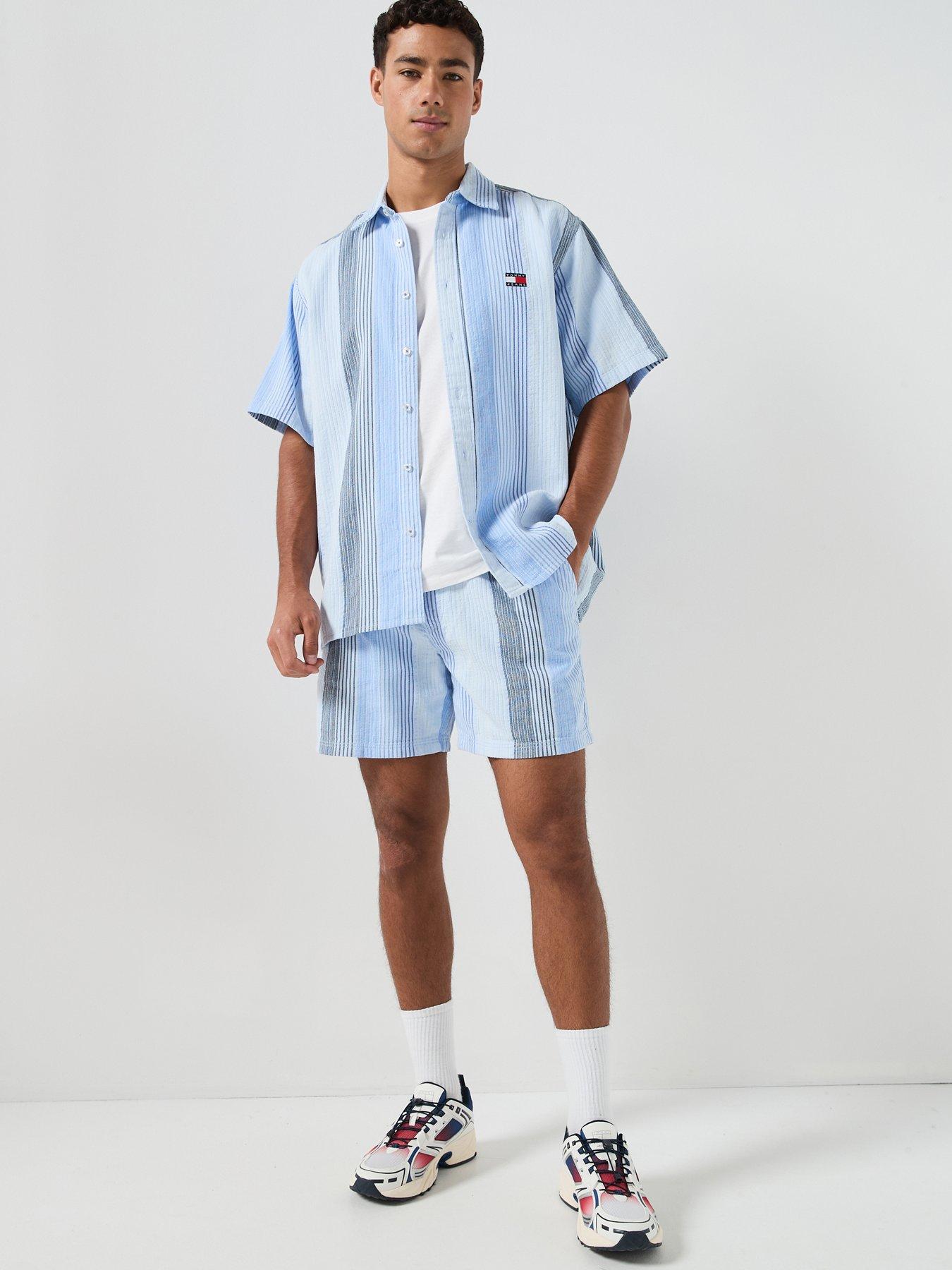 Tommy Jeans Relaxed Stripe Short Sleeve Shirt, Light Blue, Size 2Xl, Men