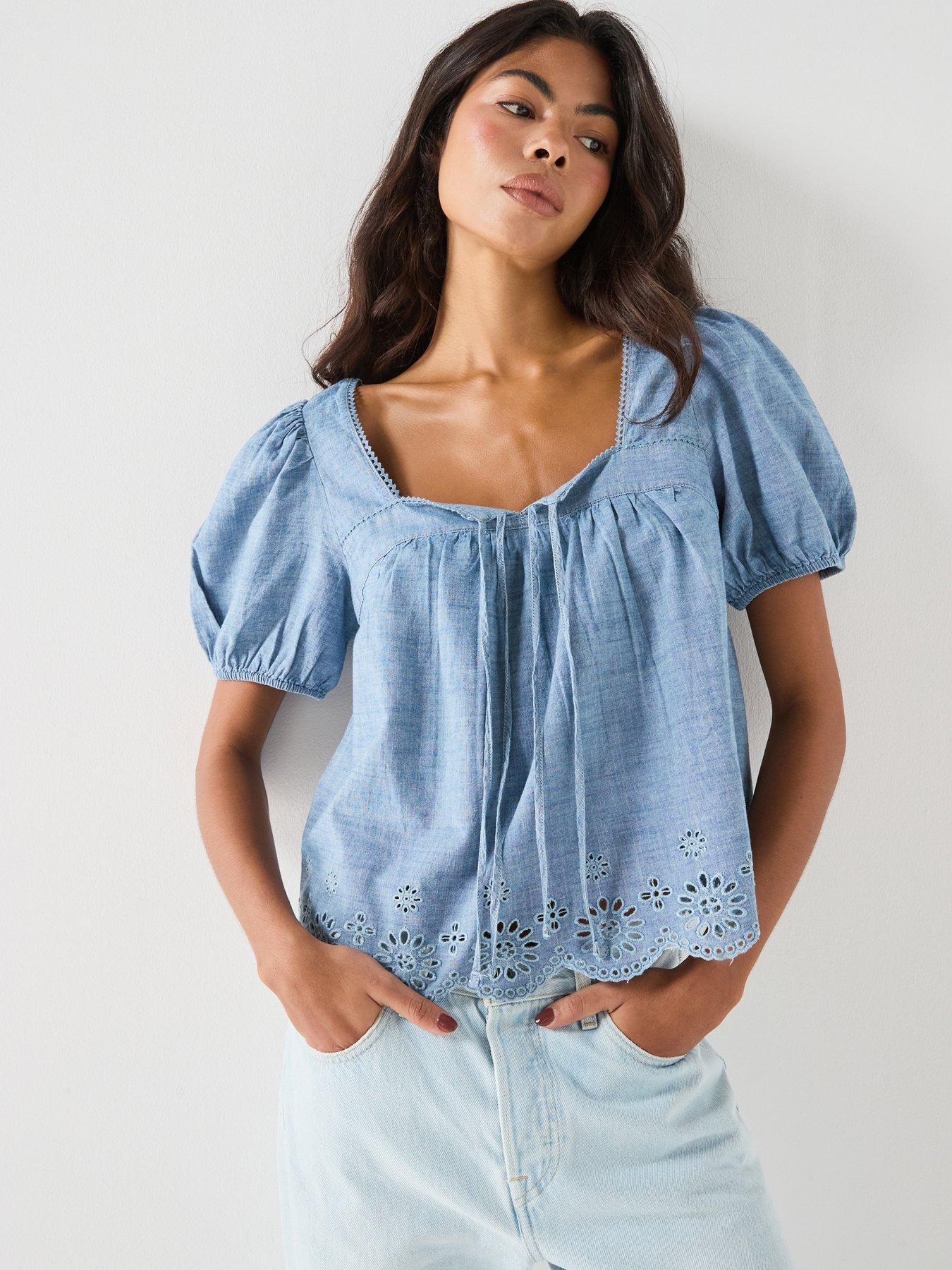 Levi'S Darling Short Sleeve Cutwork Blouse - Blue