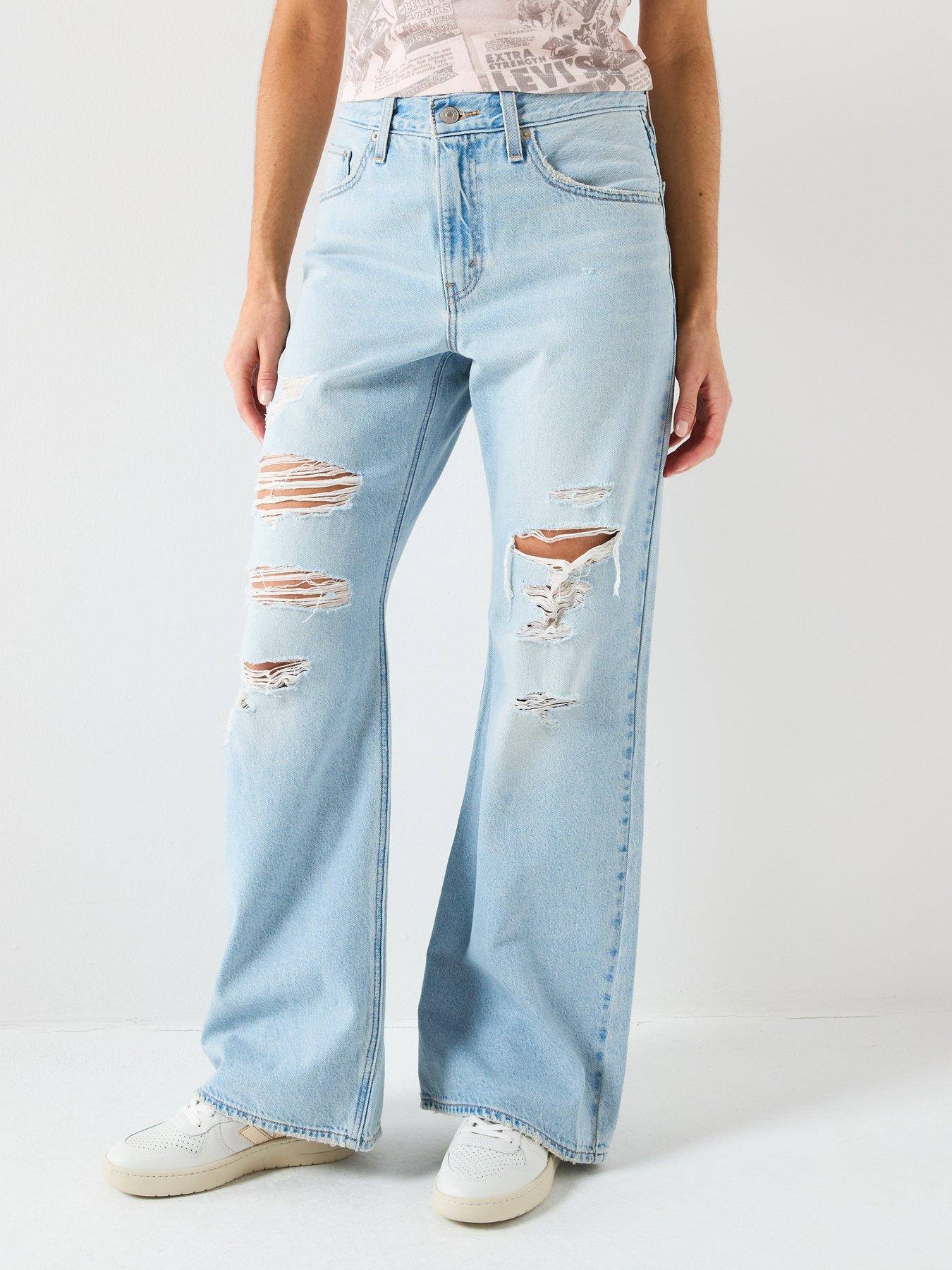Levi's Loose Boot Cut Distressed Jeans, Blue, Size 31, Inside Leg 31, Women