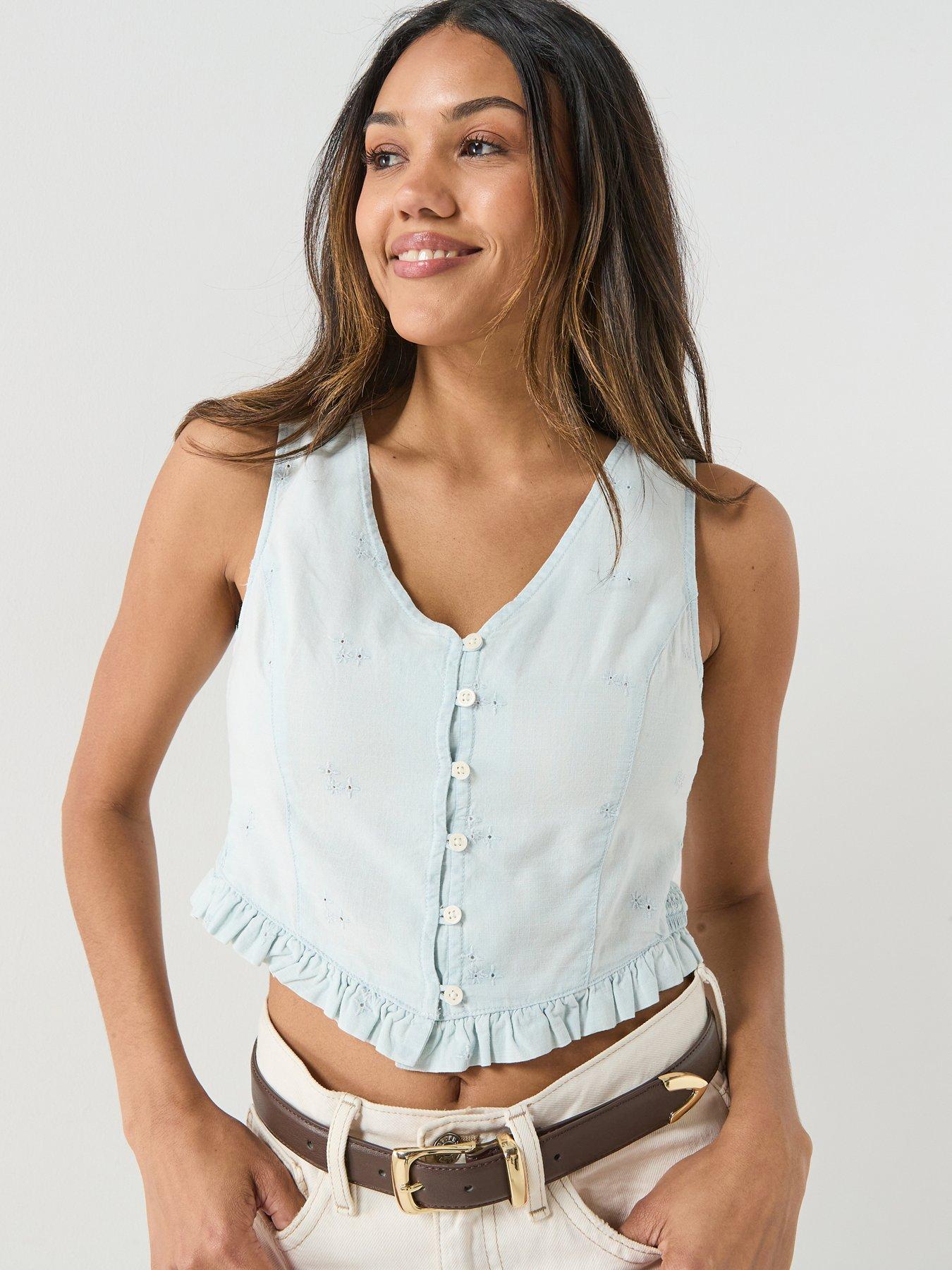 Levi's Teagan Sleeveless Cropped Blouse, Blue, Size Xs, Women