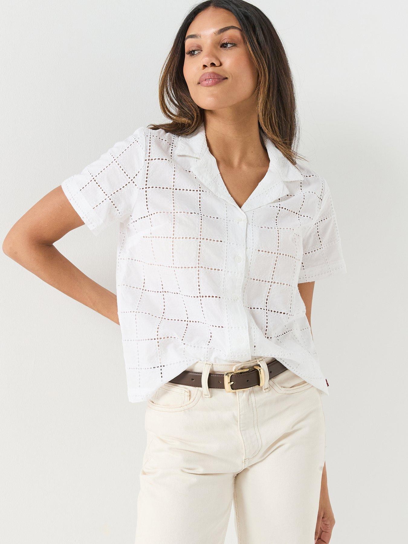 Levi's Albie Novelty Camp Shirt, White, Size M, Women