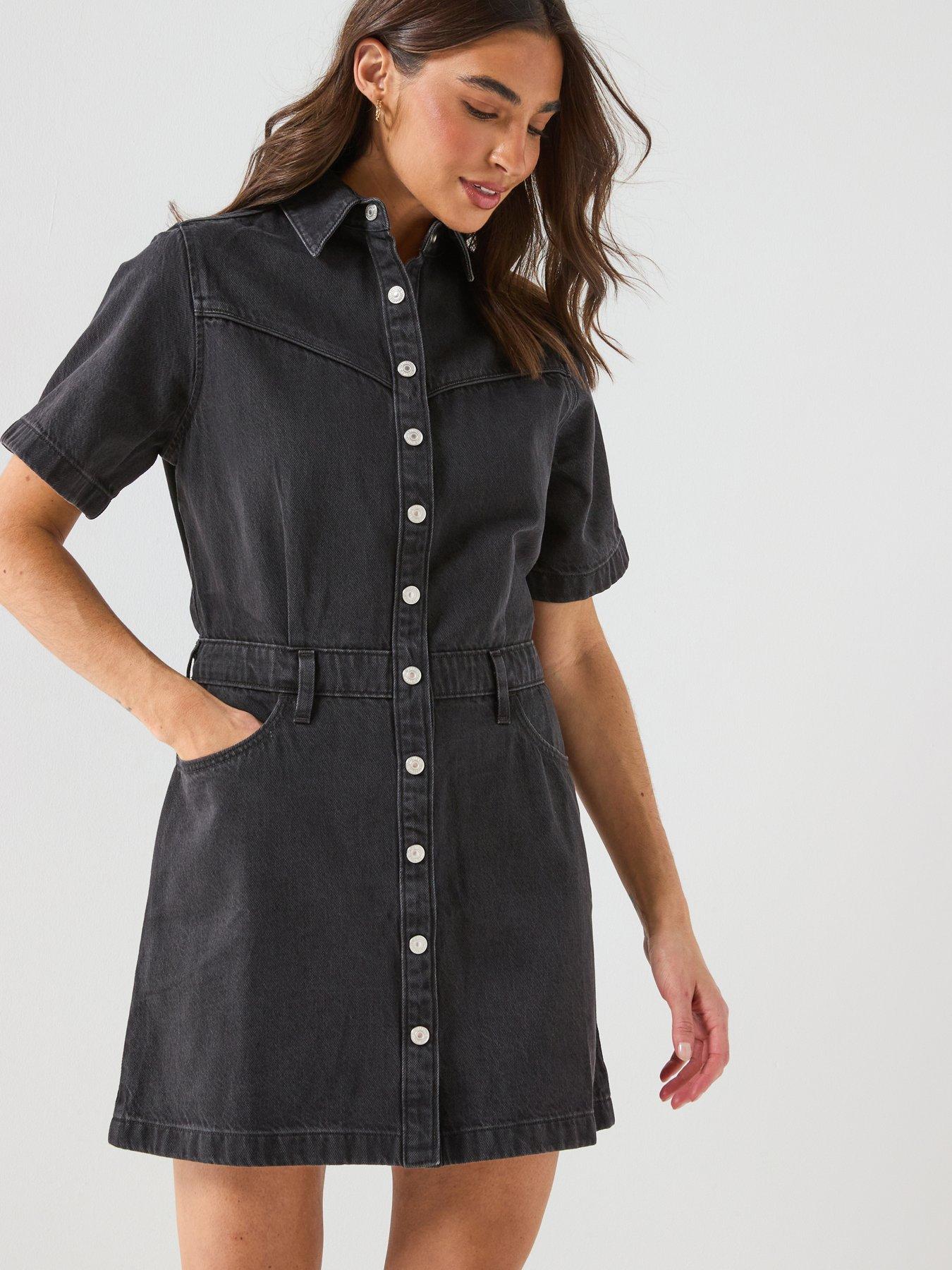levi black denim dress Levi's Shortsleeve Logan Western Mini @1kjavylive says Pro Club Denim bustier dress cat_n_10_dress Color:Blue/White Rose The Levis First or