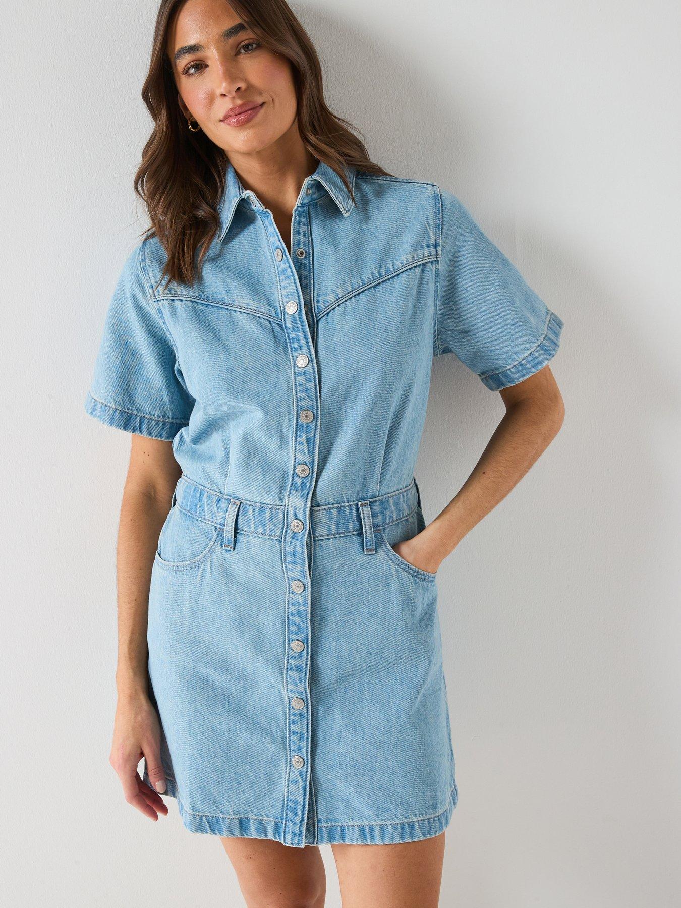 Levi's Short Sleeve Cinch Waist Detail Logan Western Dress - Blue