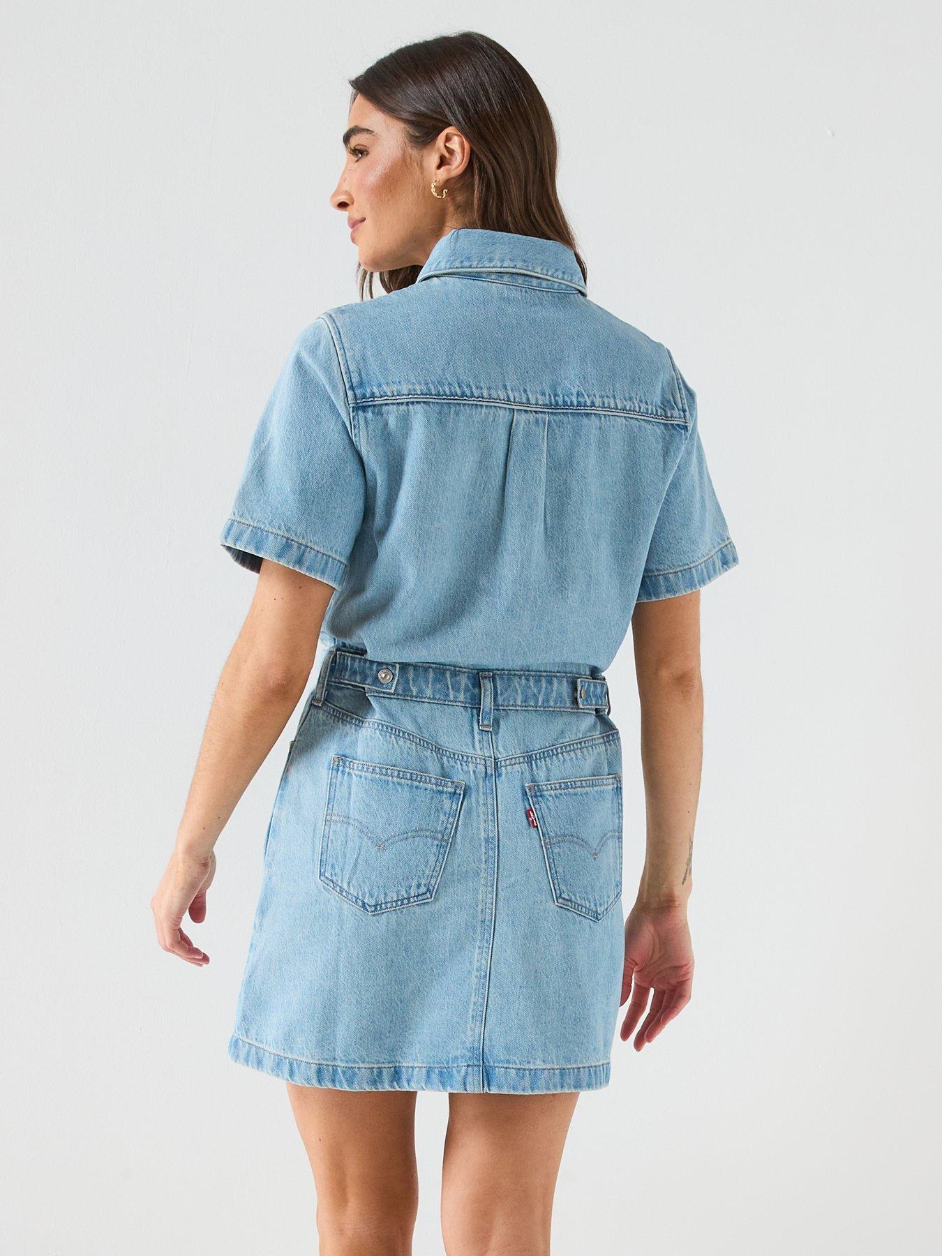 white christmas dresses Bebe Women's Halter Midi Denim Dress, Size 6 in True Blue Wash Metal/Cotton/Spandex main image 1