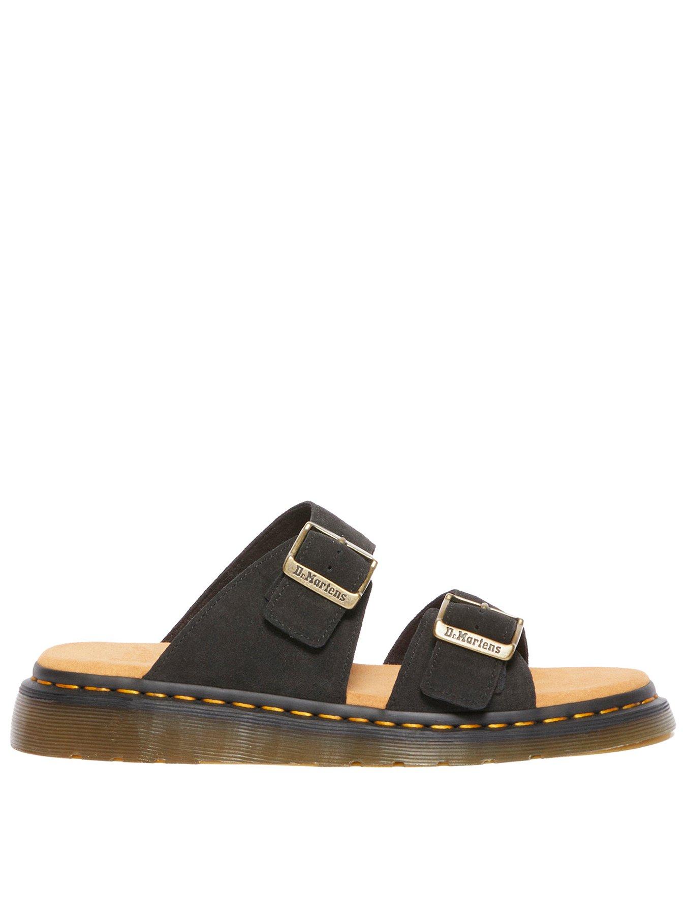 Dr Martens: Dr Josef Buckled Suede Slip On Sandal - Black
