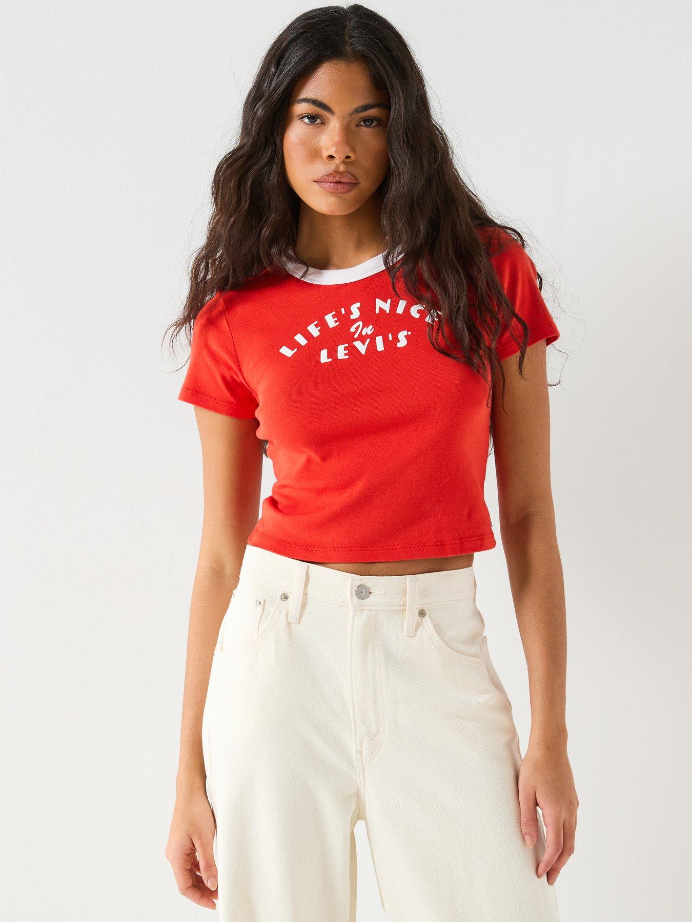 Levi's Graphic Ringer Mini Tee (No Arm Ringers), Red, Size Xs, Women