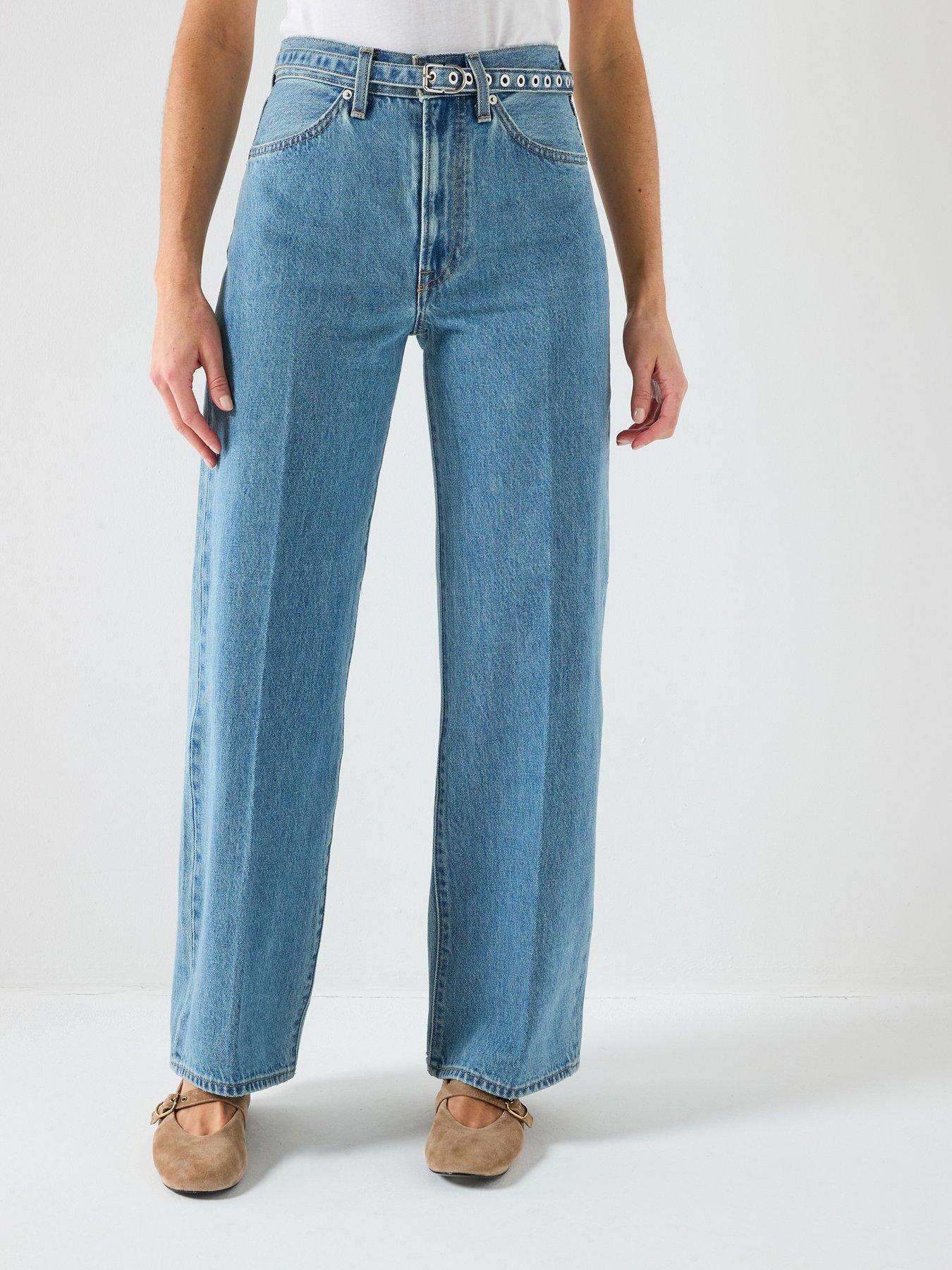 Levi's Ribcage Wide Leg Belted Jeans, Blue, Size 27, Inside Leg 30, Women