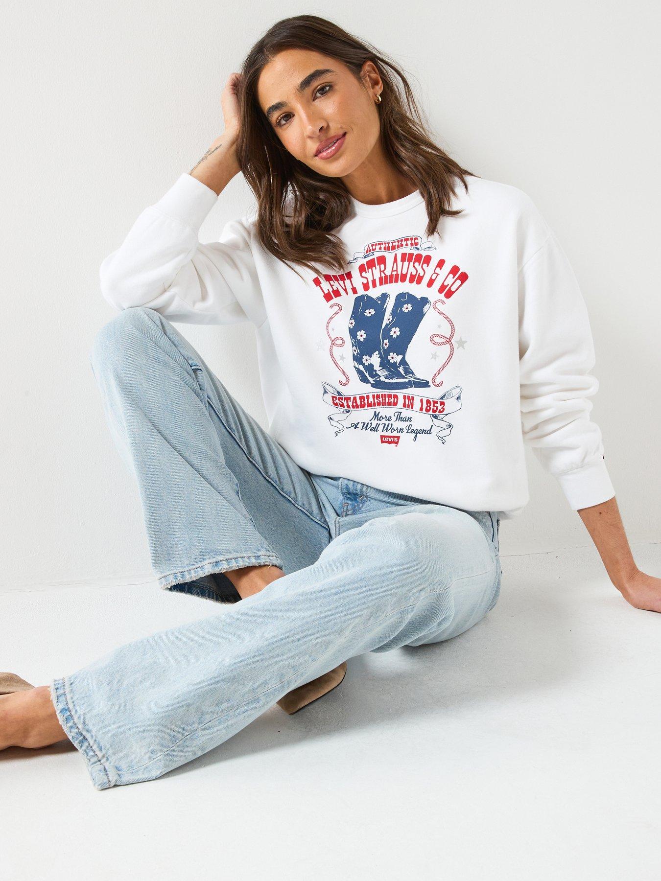 Levi's Graphic Heritage Crew Neck Sweatshirt, White, Size L, Women
