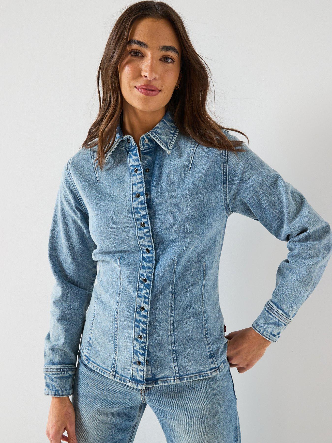 Levi's Long Sleeve Shaped Shirt, Blue, Size Xs, Women