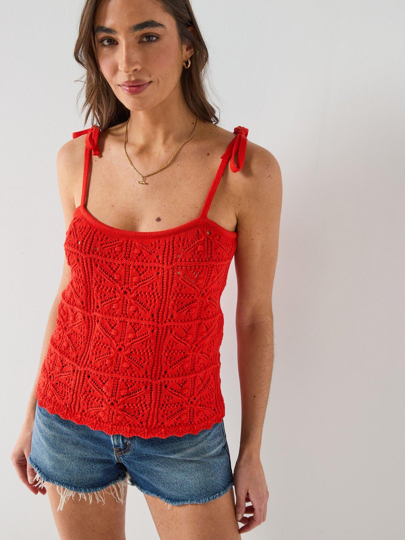 Levi'S Abbey Tie Shoulder Crochet Tank - Red