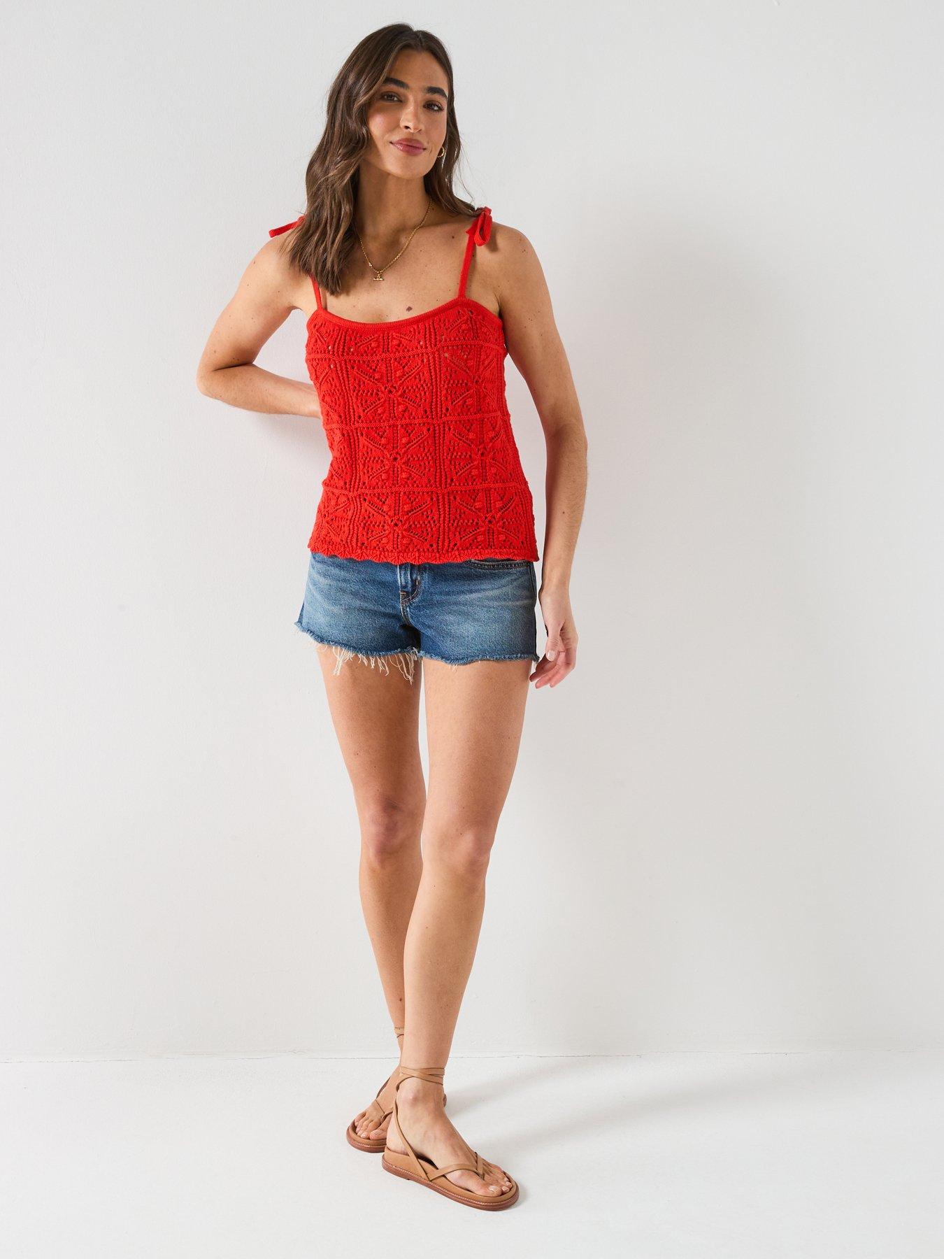 Image 3 of 6 of Levi's Abbey Tie Shoulder Crochet Tank - Red