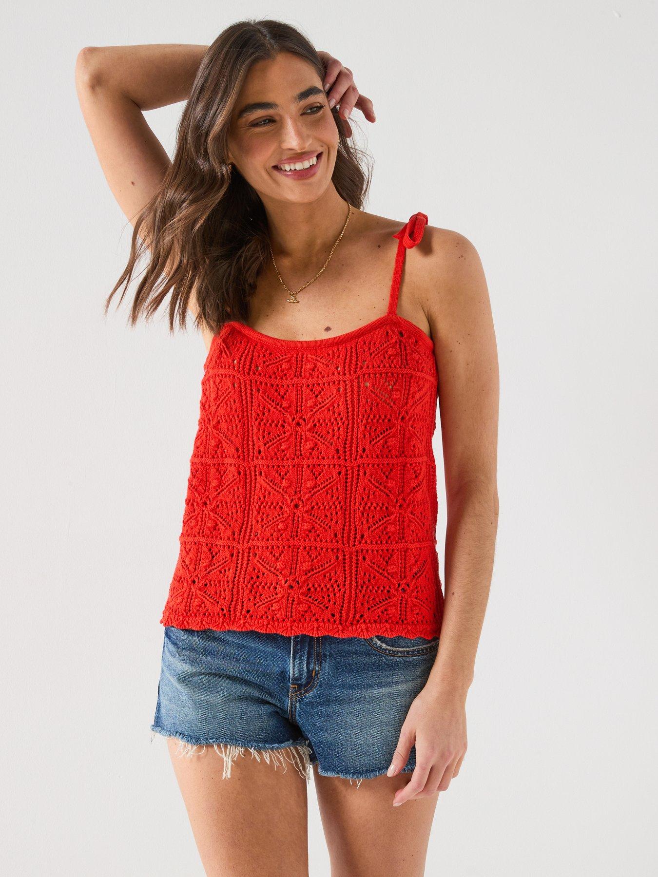 Image 4 of 6 of Levi's Abbey Tie Shoulder Crochet Tank - Red
