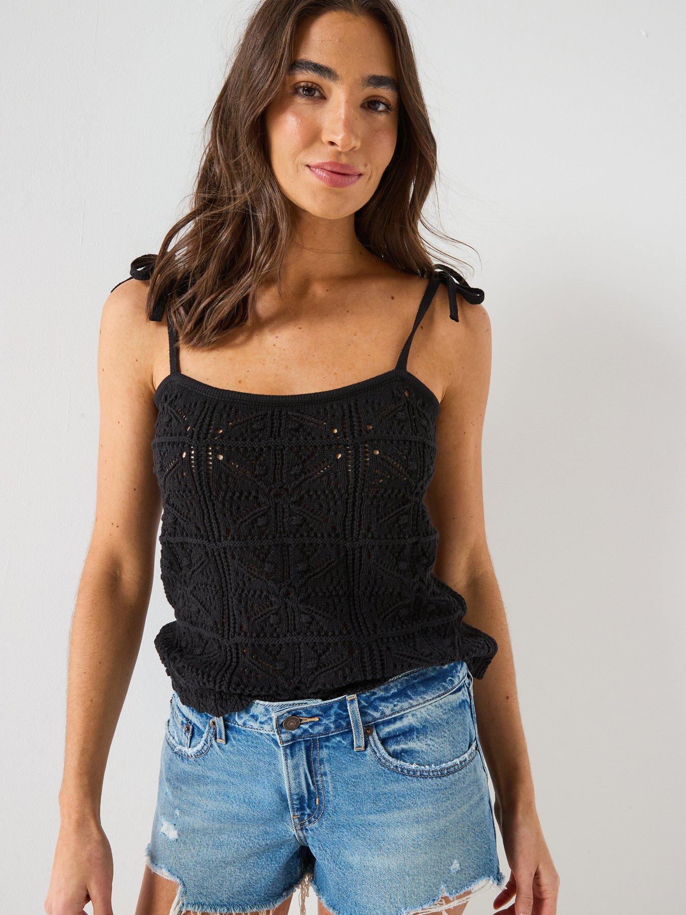 Levi'S Abbey Tie Shoulder Crochet Tank - Black