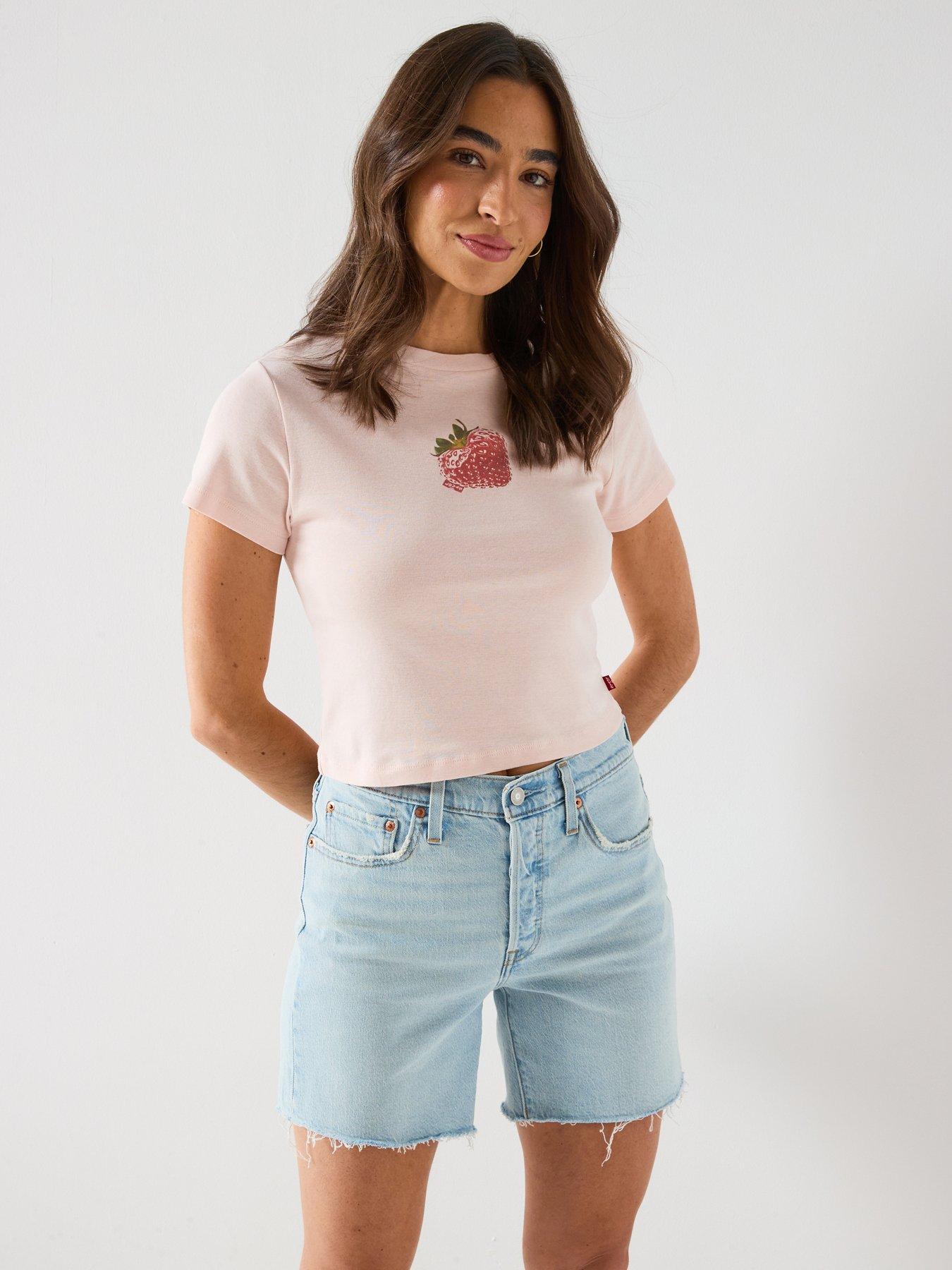 Levi's Essential Sporty T-Shirt with Strawberry Logo, Pink, Size Xs, Women